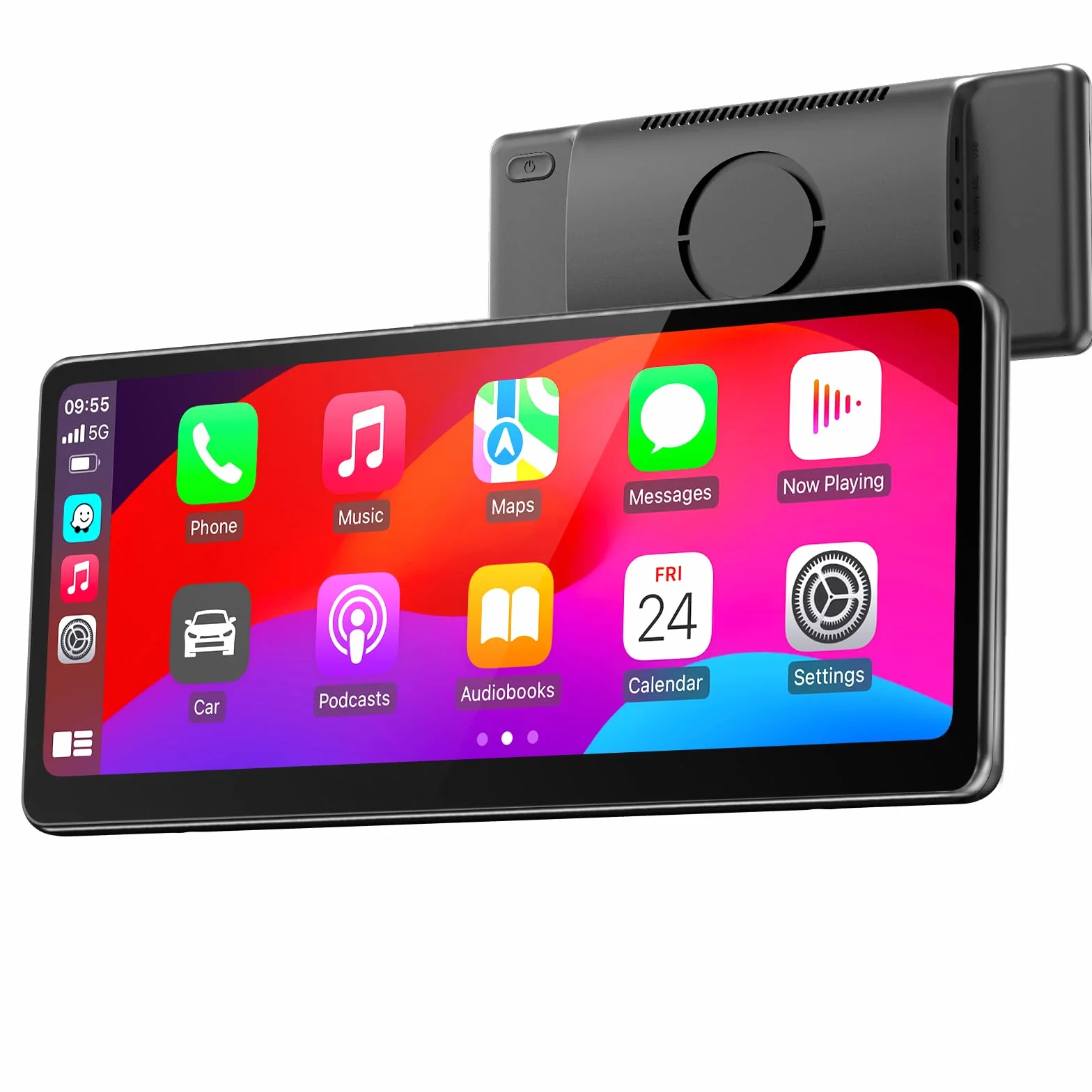 MINIX Przenośny, w pełni laminowany ekran, bezprzewodowe CarPlay do samochodu, 8,9 cala, ekran dotykowy 1920 x 720 HD 60 FPS, obsługa CarPlay i Android Auto, kompatybilny z przyciskami na kierownicy