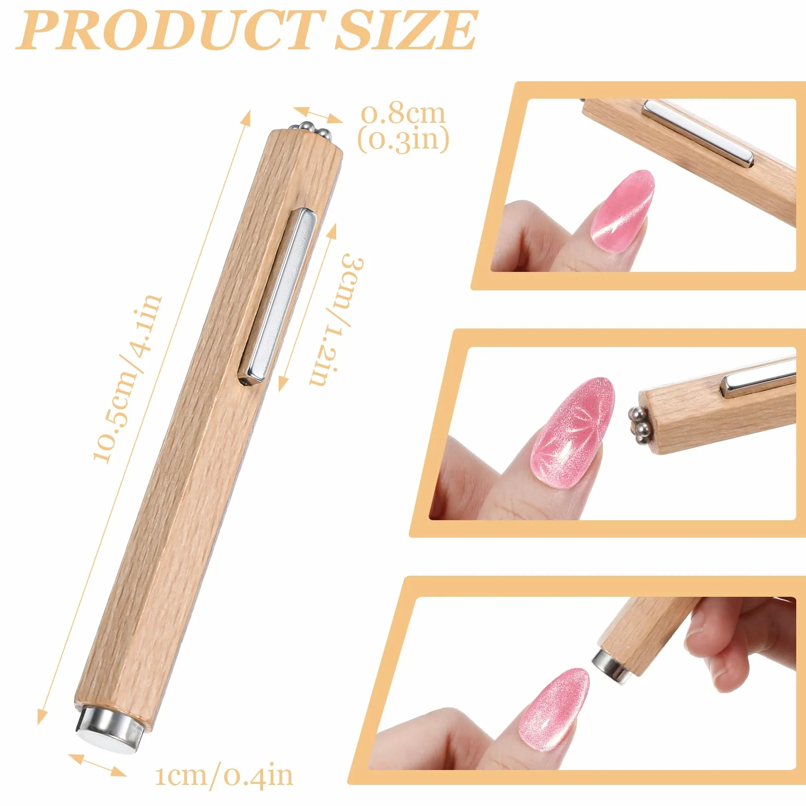 3 w 1 drewniany uchwyt do paznokci, Wszechstronny koci okiem magnetes, Mocny Cat Eye magnes do paznokci, Cylindryczny koci okiem magnes do paznokci do domu DIY salon, Narzędzia do projektowania