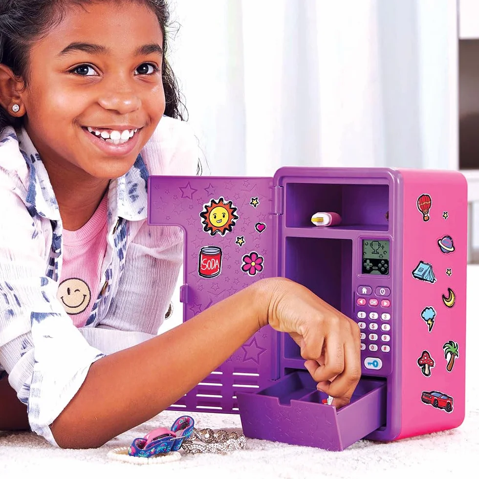 VTech - KidiSecrets, moja fioletowo-różowa szafka MagicLocker, tajny sejf z kodem, w ciąży, gry, budzik, niestandardowe pudełko skarbów, prezent dla dzieci w wieku 6-12 lat - Zawartość w języku