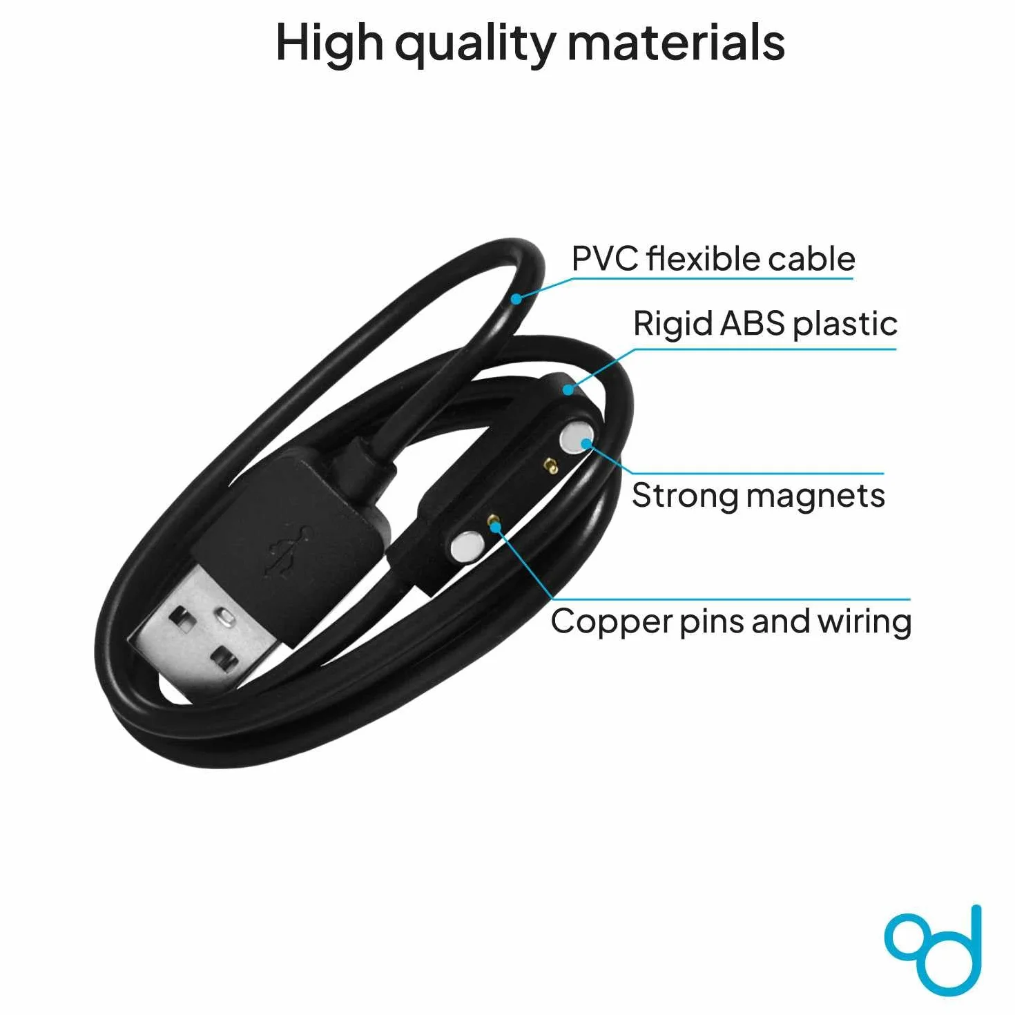 OcioDual Magnetyczna ładowarka USB kabel 2-biegunowy Pitch 7,62 mm do smartwatcha - czarny akcesoria