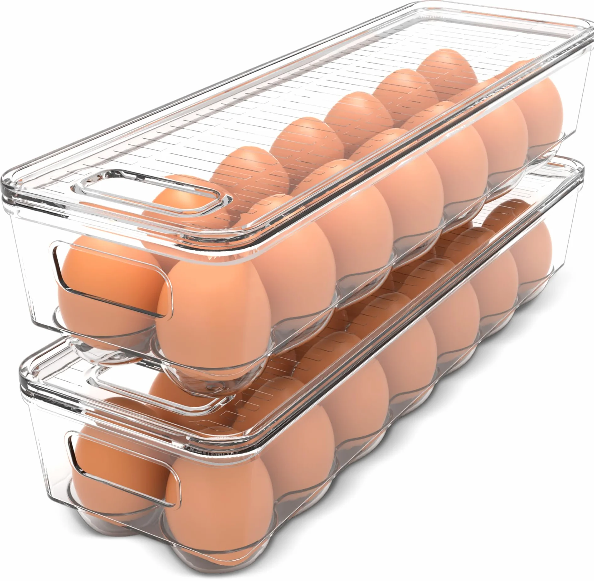 Kichly Pojemnik na jajka Fridge - 14 pojemników na jajka z pokrywką i uchwytem, pojemnik na jajka do lodówki, pojemnik do przechowywania jajek i uchwyt na jajka (przezroczysty, opakowanie 2 szt.)