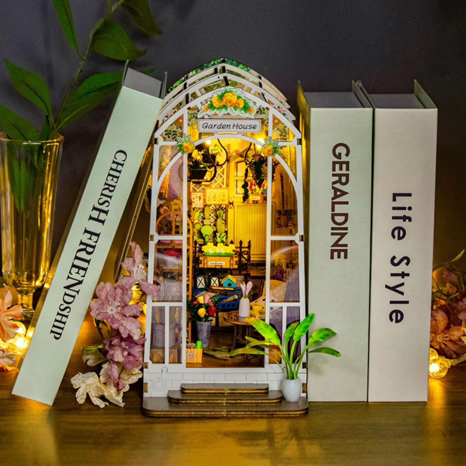 Zestaw do książek LED ozdobny uchwyt na podpórki 3D drewniane puzzle dla dorosłych książka książka dekoracyjna wkładka do domu ozdoby dla nastolatków dziewczyny
