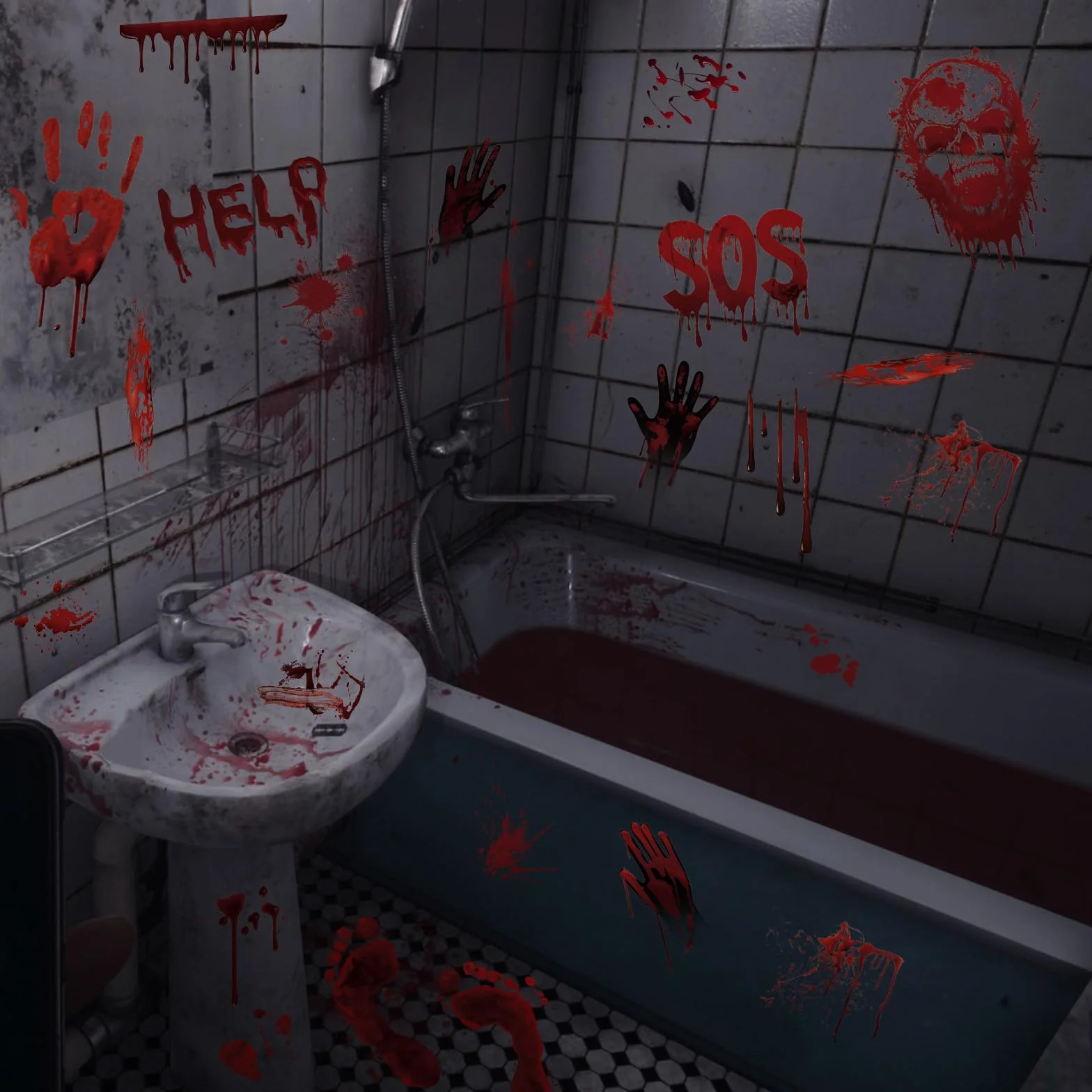 Halloween naklejki okienne krwawy odcisk dłoni 10 arkuszy zombie dekoracja