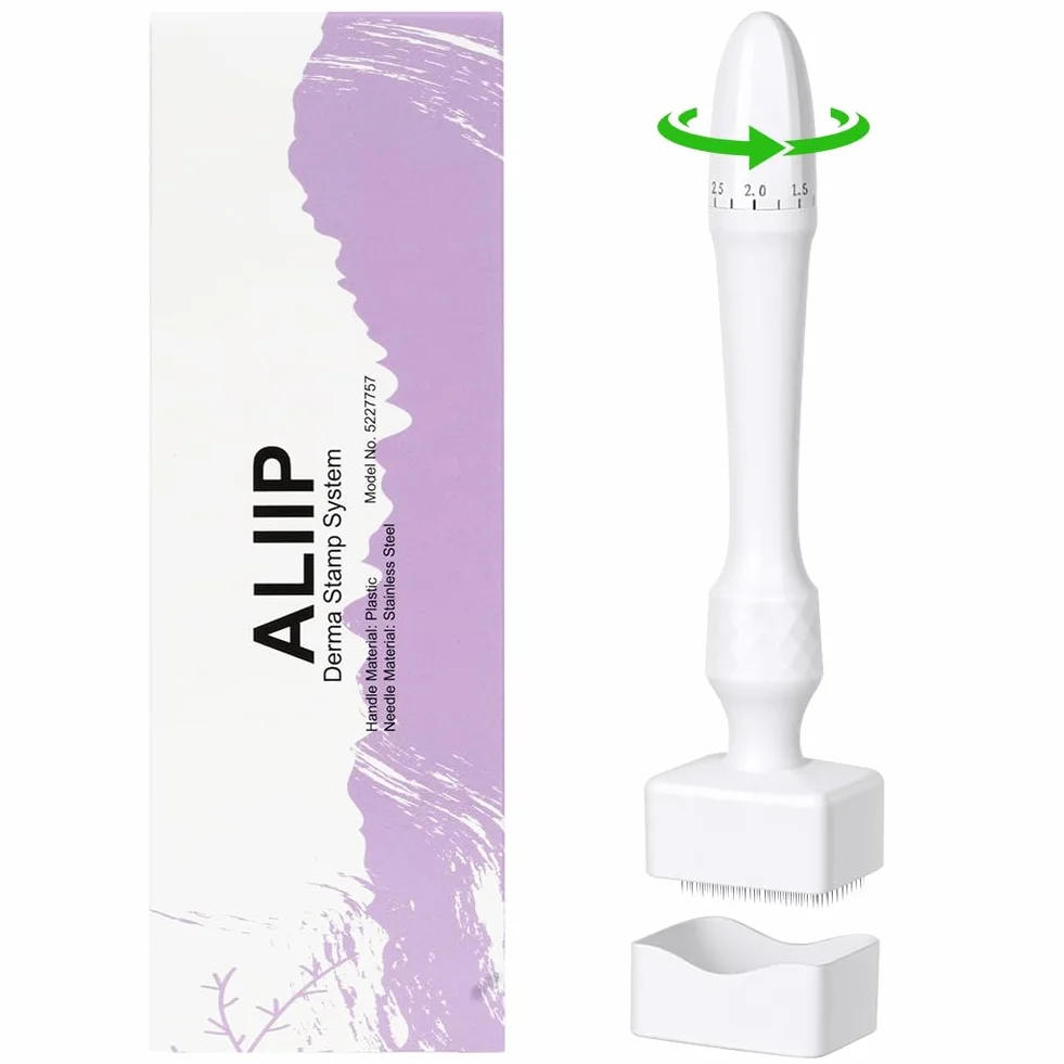 Microneedle Derma Roller Stamp Pen 0-3 mm regulowane igły, 140 tytanowa profesjonalna stempel mikroigłowy z antypoślizgowym uchwytem, ręczny długopis do twarzy, ciała, włosów, brody, pielęgnacji