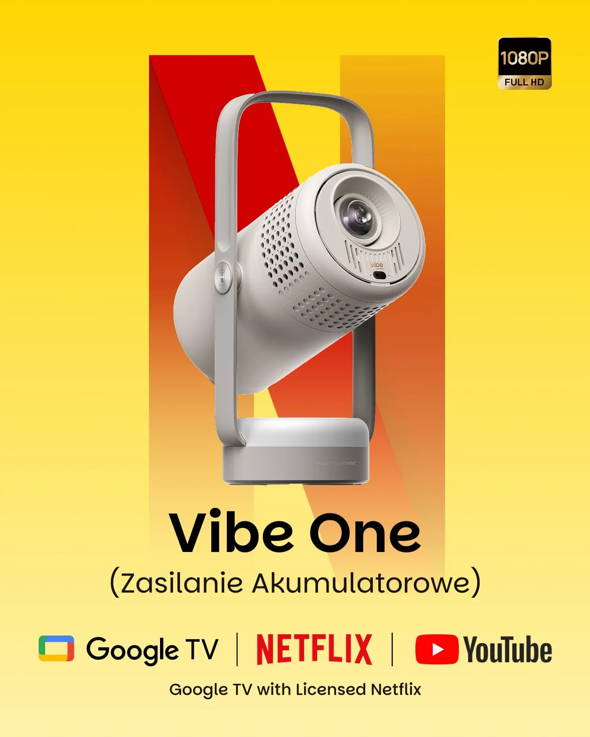 XGIMI Vibe One Smart Mini przenośny projektor 1080P, licencjonowany Netflix GTV, wbudowany akumulator, automatyczna regulacja ostrości, automatyczna korekcja trapezu, projektor domowy (szary chmura)