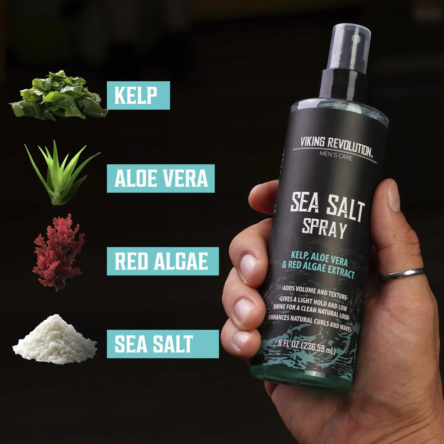 Viking Revolution Sea Salt Spray do włosów dla mężczyzn (8fl oz), matowy sandałowy glina do włosów (2 uncje) i proszek do stylizacji dla mężczyzn (3,5 ml) - Zestaw do stylizacji - The Ultimate Trio