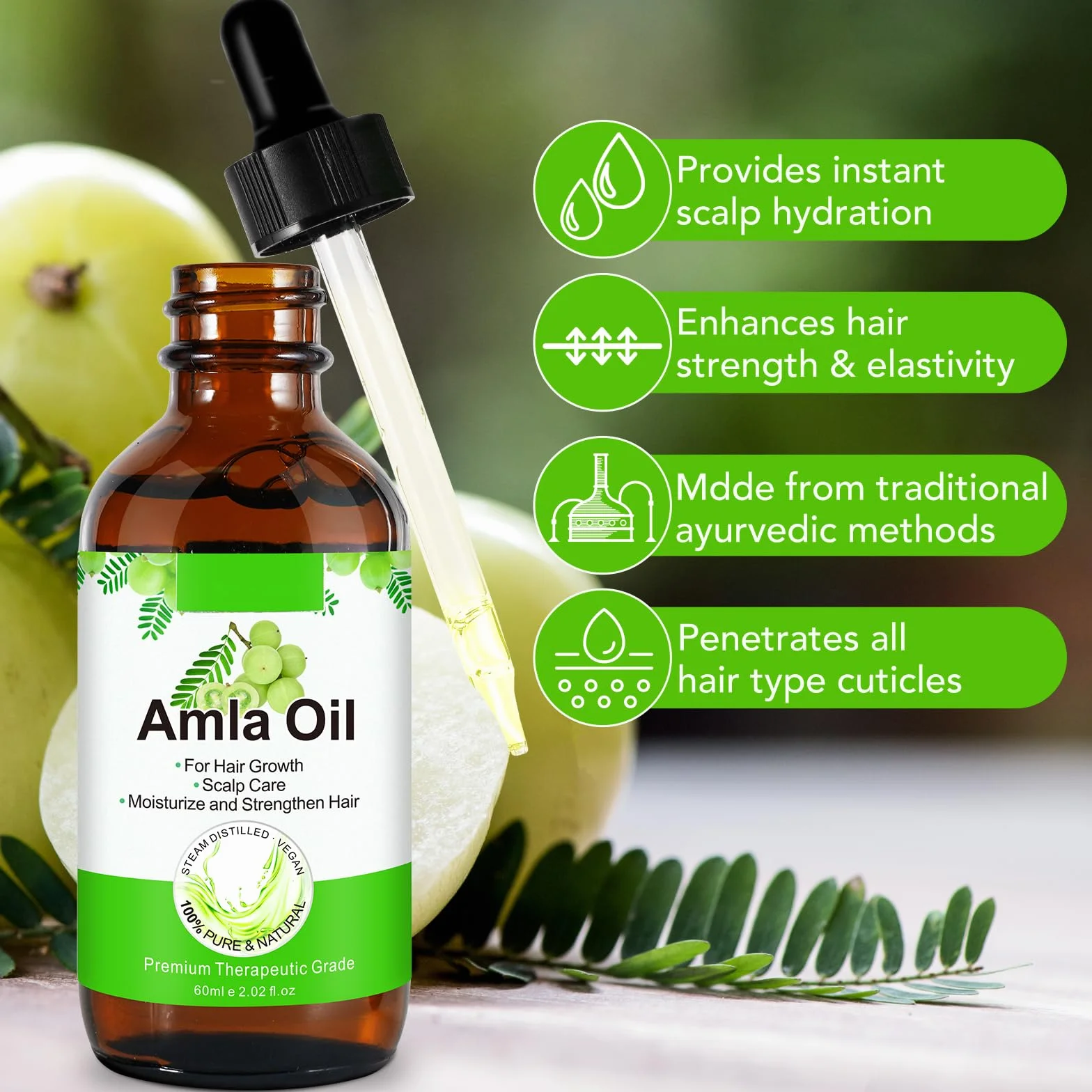 Amla olejek do włosów 60 ml, tłoczony na zimno, zapobiega wypadaniu włosów, stymuluje wzrost
