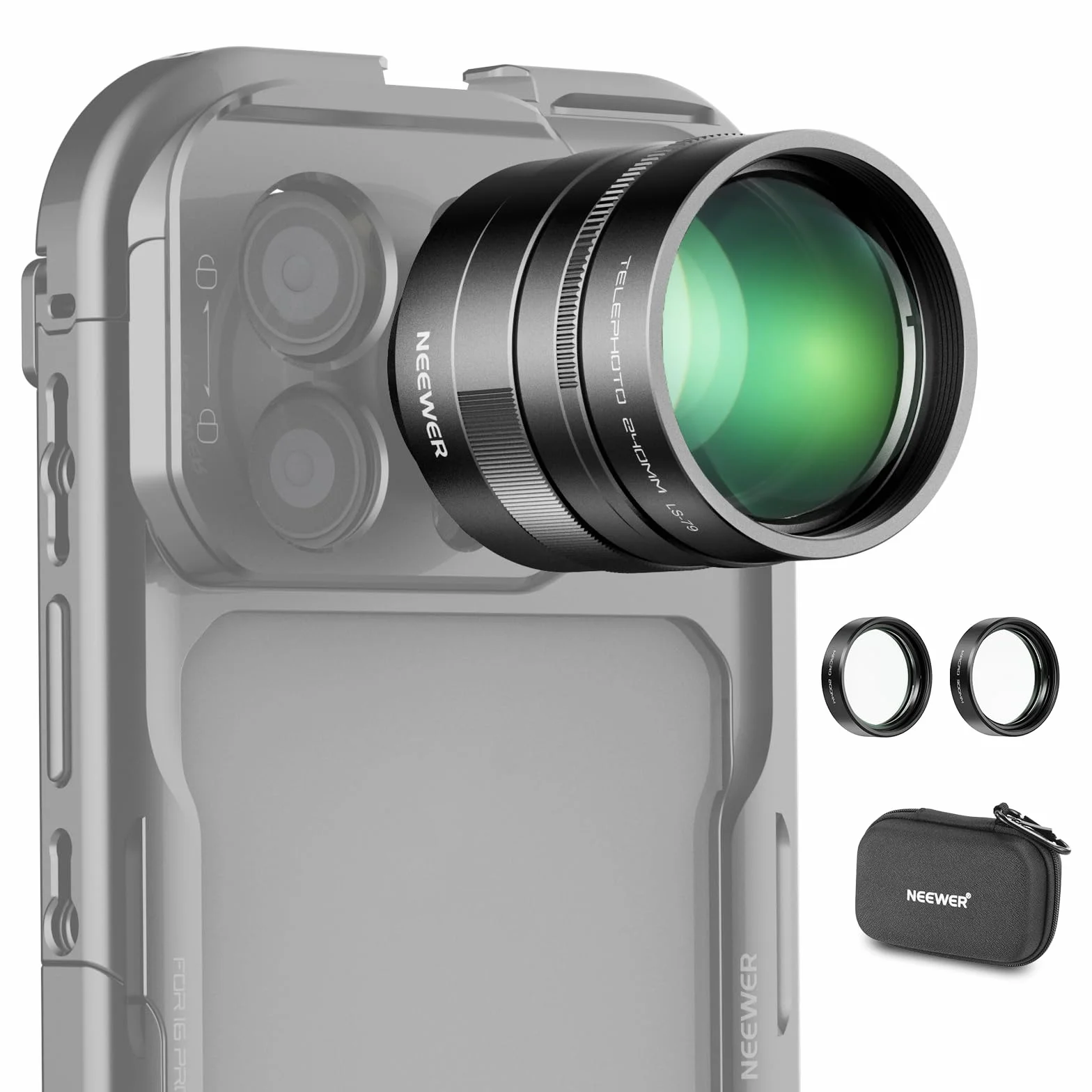 NEEWER 2 x konwerter z obiektywami makro 200 mm i 300 mm do aparatu telefonu, teleobiektywu, 7 elementów w 5 grupach, gwint 17 mm, kompatybilny z iPhone Android, Samsung, Xiaomi, LS-79