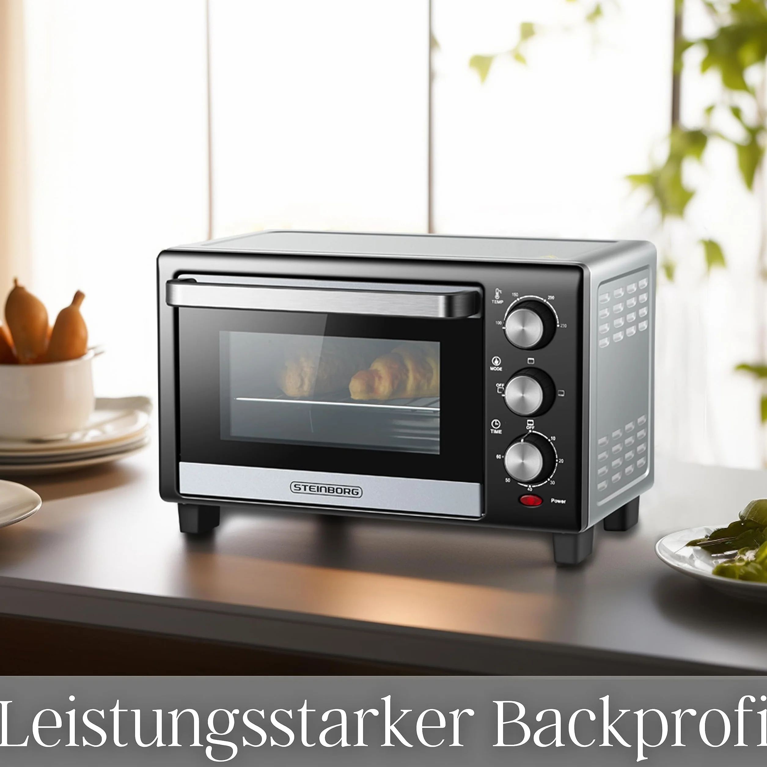 Mini piekarnik o pojemności 15 litrów | 1200 W | 3 w 1 | blacha na okruchy | Grzejnik górny/dolny | Wolnostojący | 60 minut timera