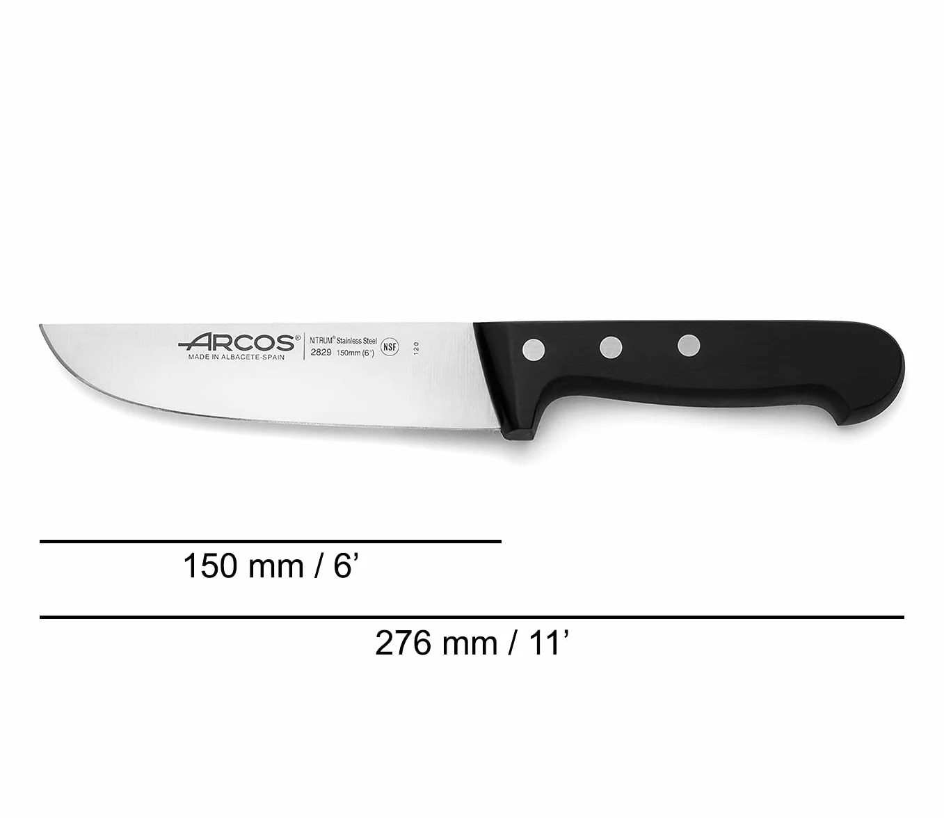 Arcos 282904 nóż rzeźnika uniwersalny 150 mm stal nierdzewna 18/8 POM czarny