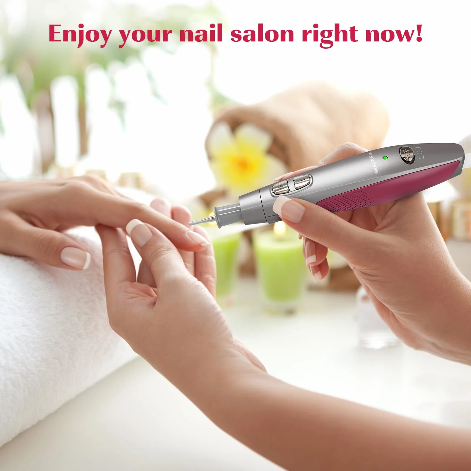 BEAUTURAL Zestaw do manicure/pedicure, elektryczna profesjonalna frezarka do paznokci, z 10 końcówkami, zestaw do pielęgnacji paznokci, ze światłem LED, do pielęgnacji dłoni i stóp