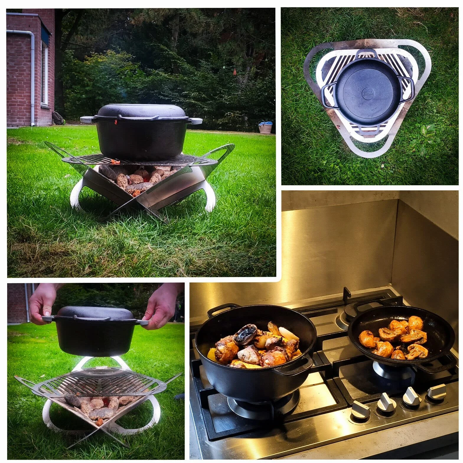 Garnek żeliwny 4 l typu Dutch Oven Ø 24 cm, z pokrywką patelnia 2 w 1, zestaw do pieczenia chleba, zupy, garnek do duszenia, podwójna funkcja, pokrywa/patelnia do smażenia do kuchni, na kemping