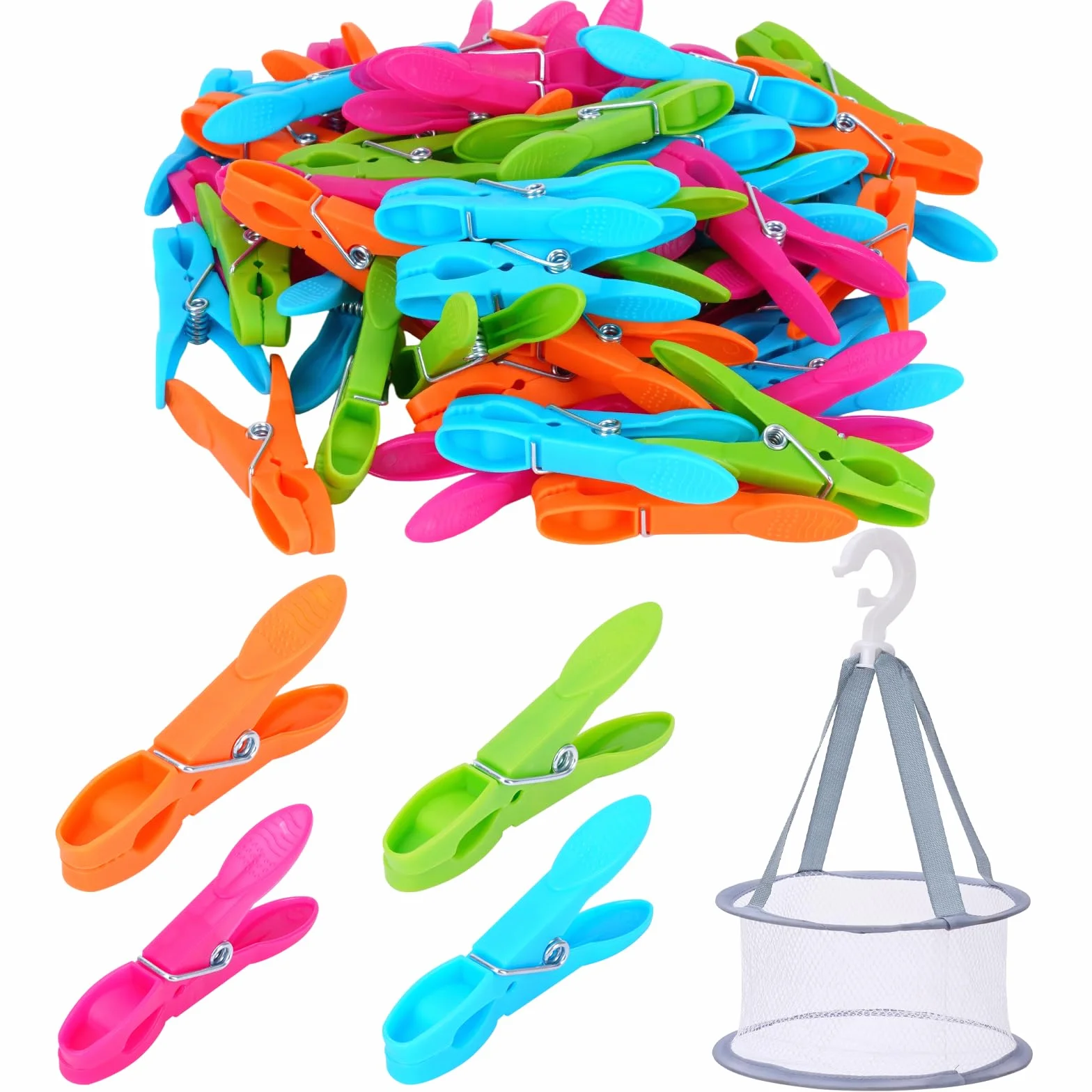 Plastikowe spinacze do bielizny 60 sztuk 4 kolory z koszem
