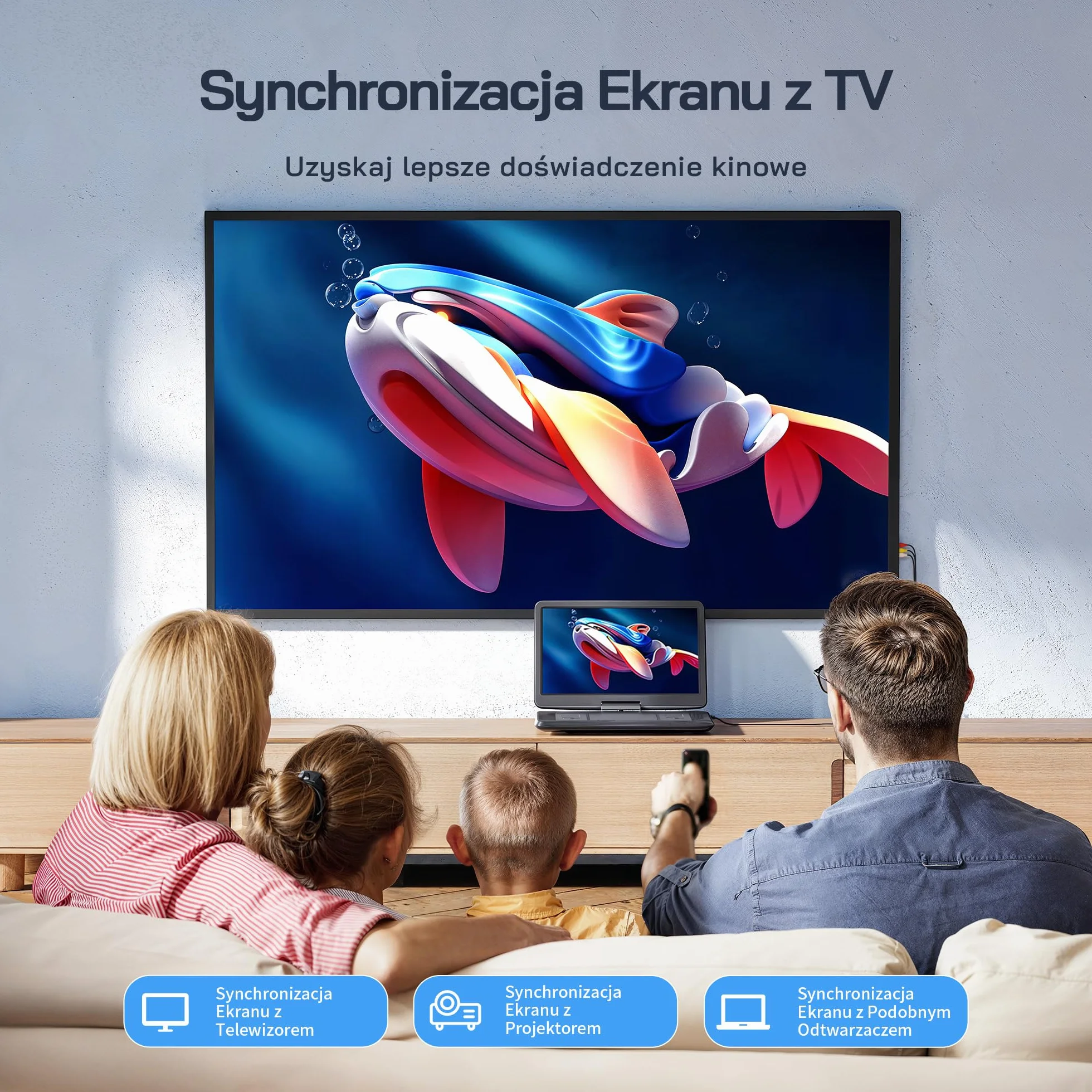 WOLFANG 17,5" Przenośny Odtwarzacz DVD z 15,6" Dużym Wyświetlaczem HD, Akumulatorem 5000mAh, Bez Ograniczeń Regionalnych, Dwoma Głośnikami Stereo, Obsługą USB/SD/Synchronizacji TV/Ekranu Projektora