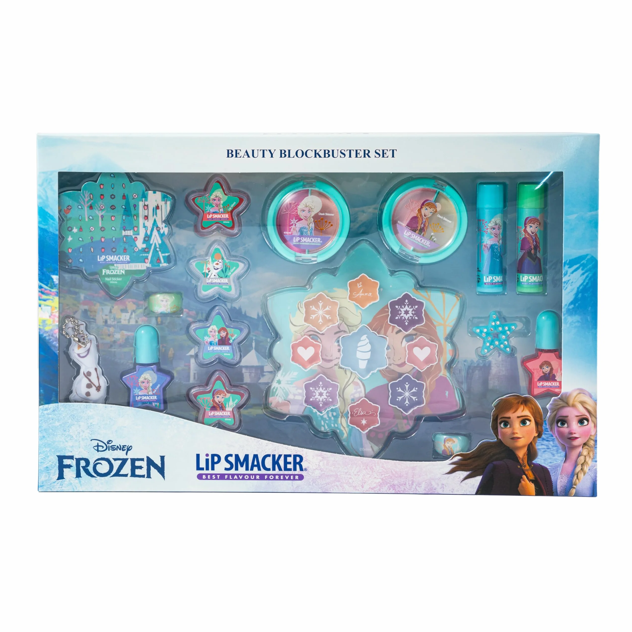 Lip Smacker Frozen Blockbuster zestaw do makijażu z balsamem do ust i błyszczykiem, kremami i lakierem do paznokci dla idealnego wyglądu księżniczki, w zestawie akcesoria