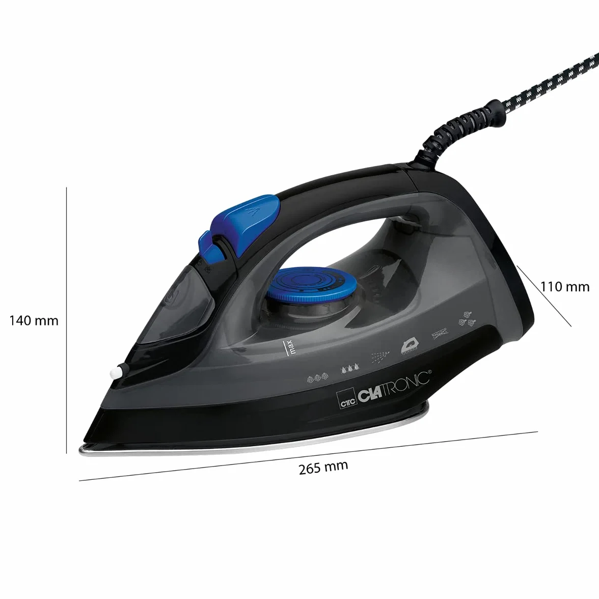 Clatronic DB 3703 263855 Żelazko Parowe, 1800 W, Czarno/Niebieski