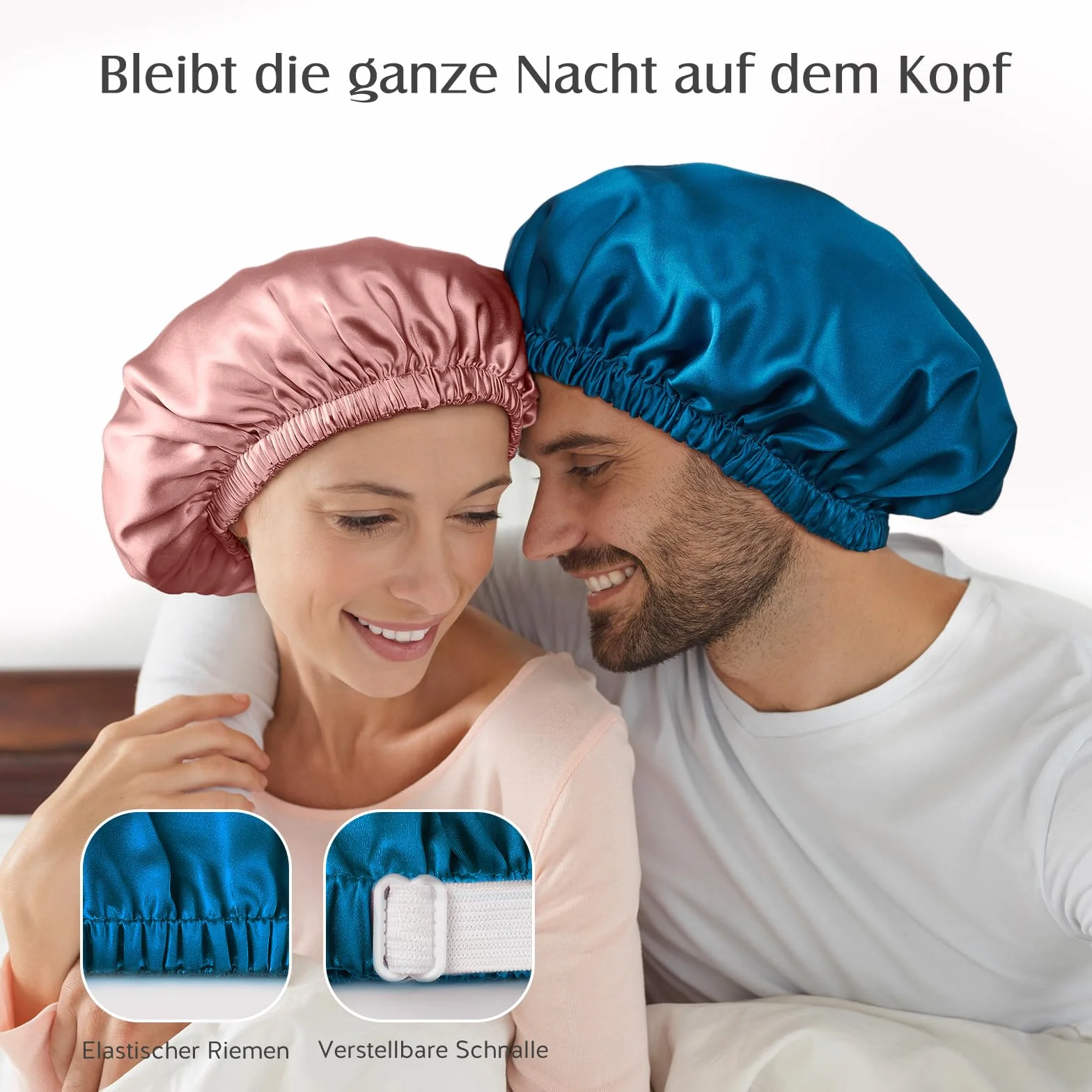 Umisleep 22 momme czapka nocna ze 100% jedwabiu morwowego, podwójna jedwabna czapka do kręconych włosów, oddychająca, regulowana czapka z gumką do mocowania na głowie (niebieska)