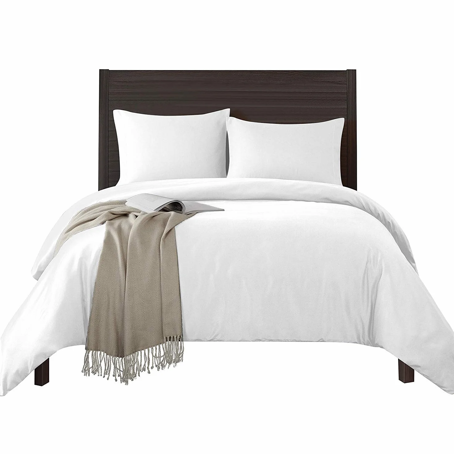 TEXAS LINEN CO. 100% Egyptian Cotton Duvet Cover Queen Size 600 Thread Count 3 PC Extra Long Staple Soft Breathable White
