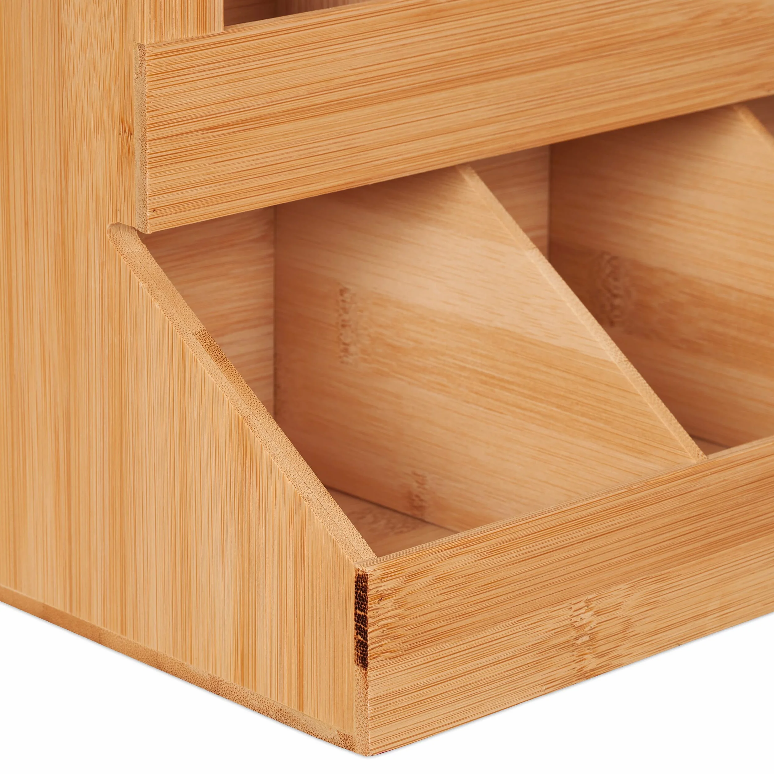 Relaxdays Organizer na kawę, 6 przegródek, bambus, wys. x gł.: 29,5 x 34,5 x 17 cm, stacja do kawy, mleko, cukier, kubek do kawy, naturalny