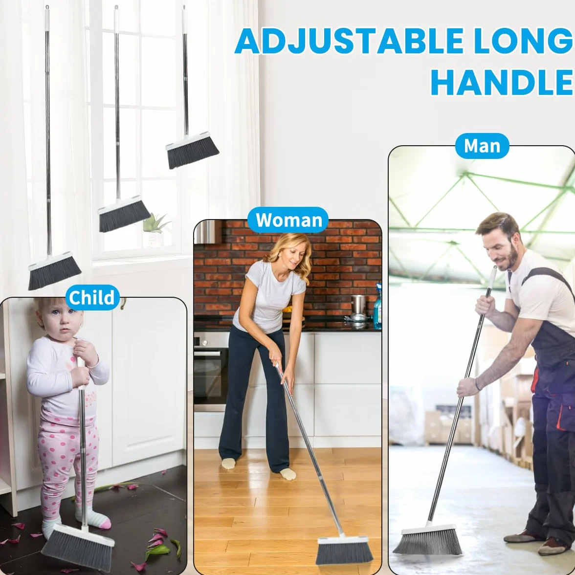 TreeLen Broom with Dustpan Combo Set 50" Długi Uchwyt Standing Dustpan for Household Lobby Kitchen Office Floor Cleaning