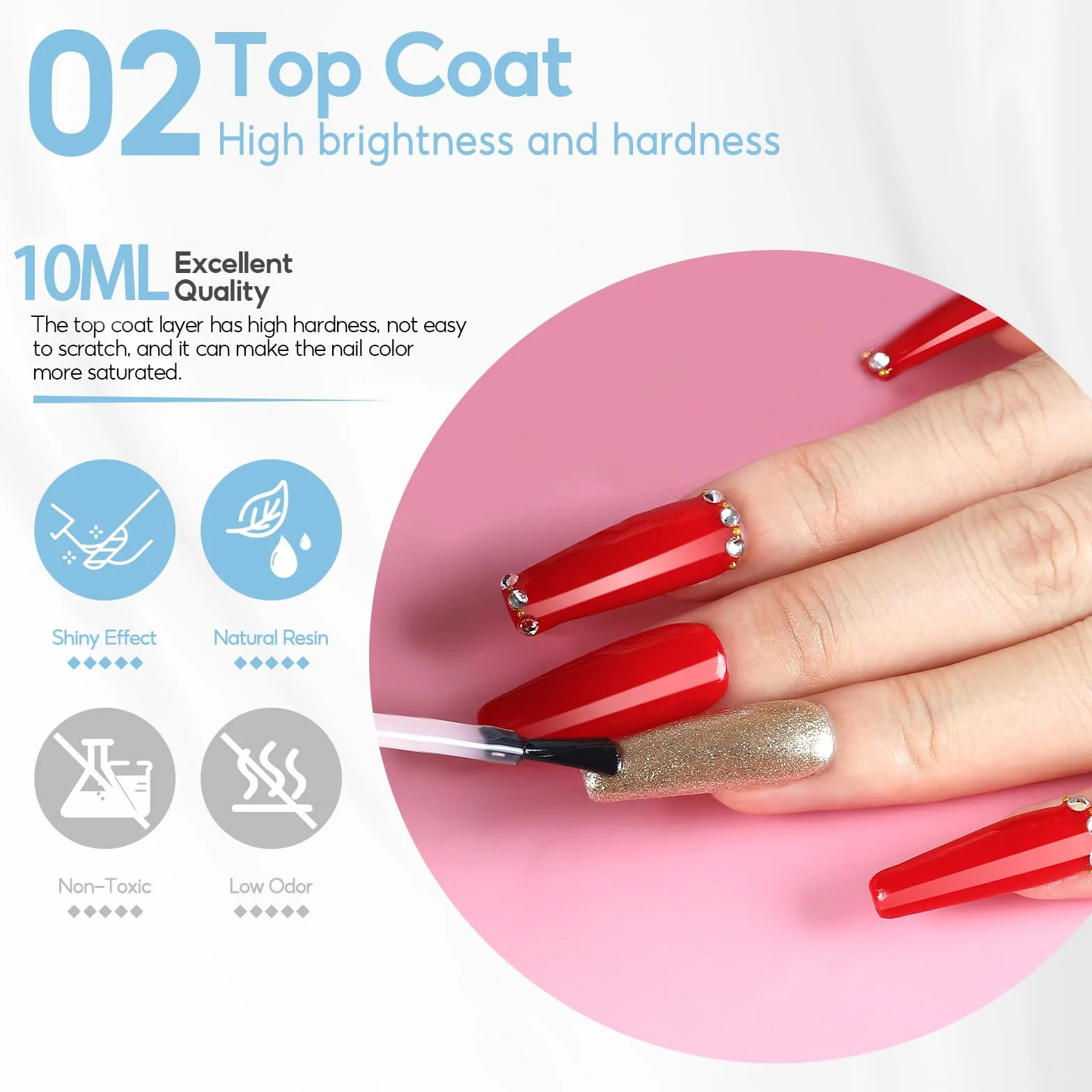 Coscelia Lot Base Coat i Top Coat 2-kawałkowy, 10ml półtrwały podkład żelowy bezkwasowy długo działający Base Top Coat