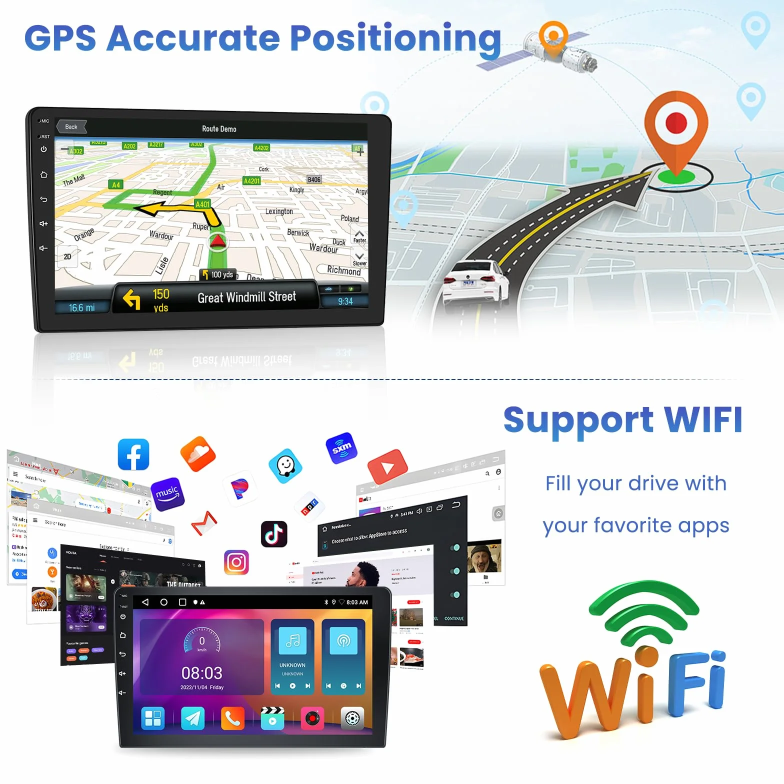Inefala 2G+64G Android Car Stereo do Peugeota 107/Toyoty Aygo/Citroena C1 2004-2014, 10-calowy ekran dotykowy Bluetooth Car Stereo z bezprzewodową funkcją CarPlay i Android Auto GPS/WiFi/RDS/mikrofon