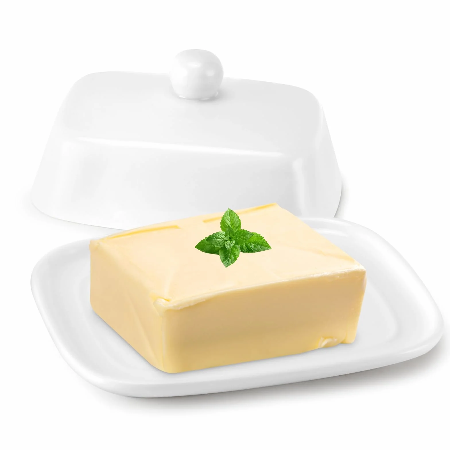 Maselniczka ceramiczna porcelanowa z pokrywką i uchwytem 250 g biała