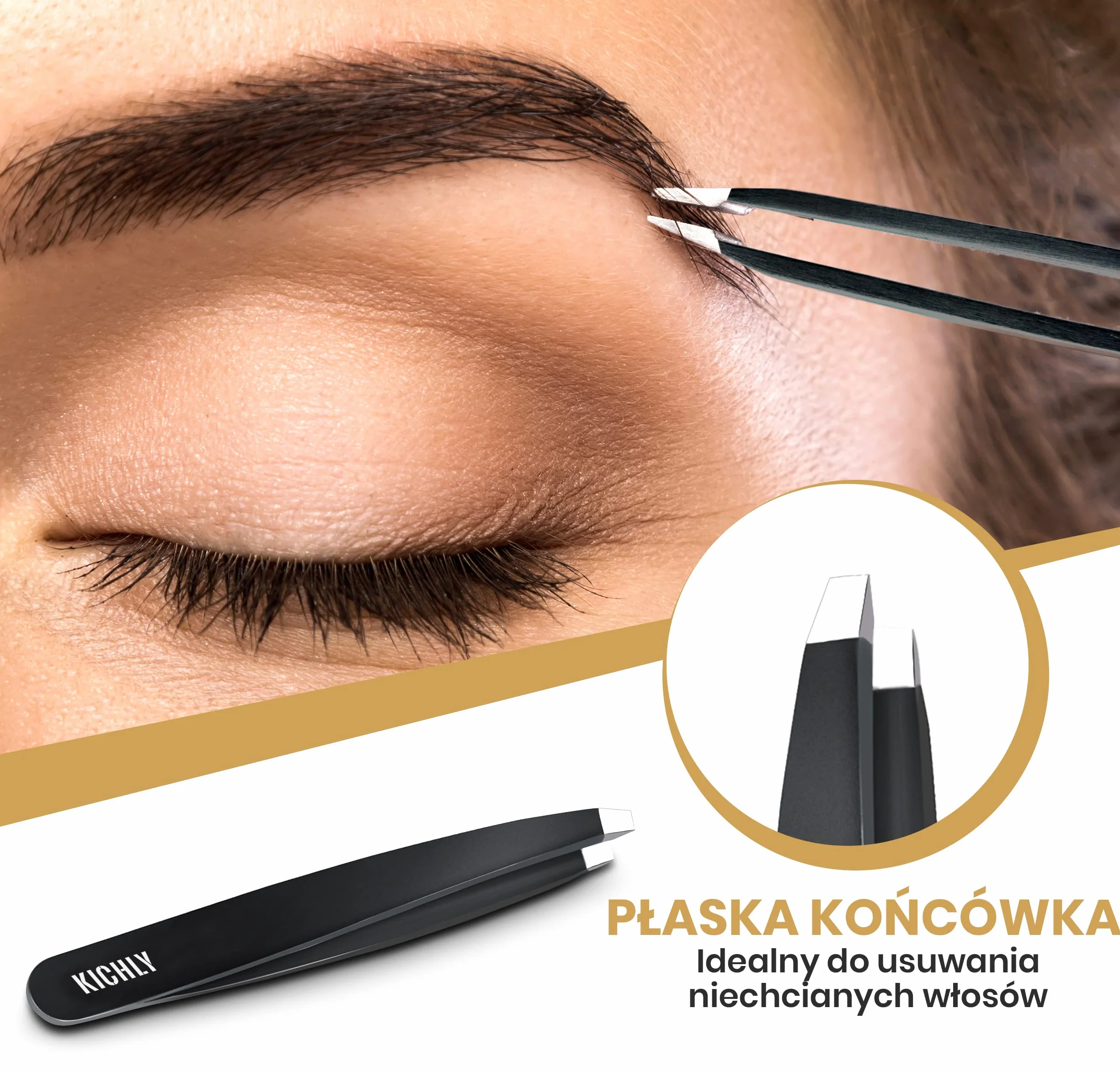 KICHLY zestaw pęset do brwi – 4-częściowy – zestaw pęset ze stali nierdzewnej do wrośniętych włosów, włosów na twarzy, odprysków, wągrów i kleszczy