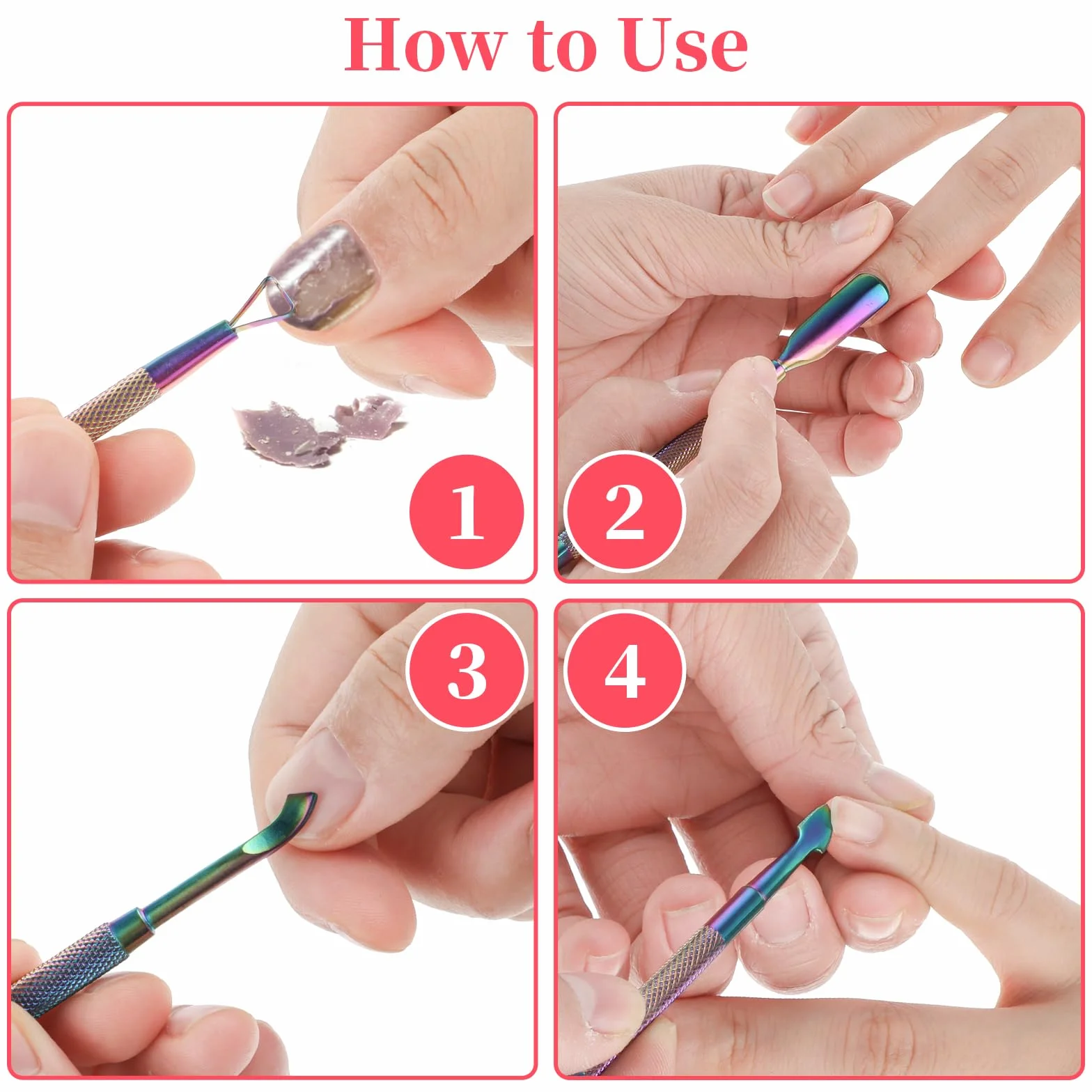 WLLHYF 2 sztuki szpatułka do skórek i obcinacz do skórek z metalu, stali nierdzewnej, do usuwania skórek paznokci, obieraczka, skrobak, pedicure, narzędzia do manicure do paznokci u rąk i stóp