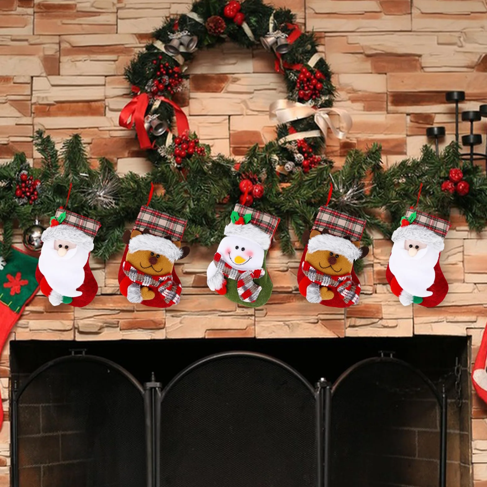 TSLBW Boże Narodzenie skarpetki Santa Claus zestaw 3 skarpety wiszące kominek skarpety Santa Claus wypełnić wiszące skarpetki do kominka świąteczna dekoracja choinki