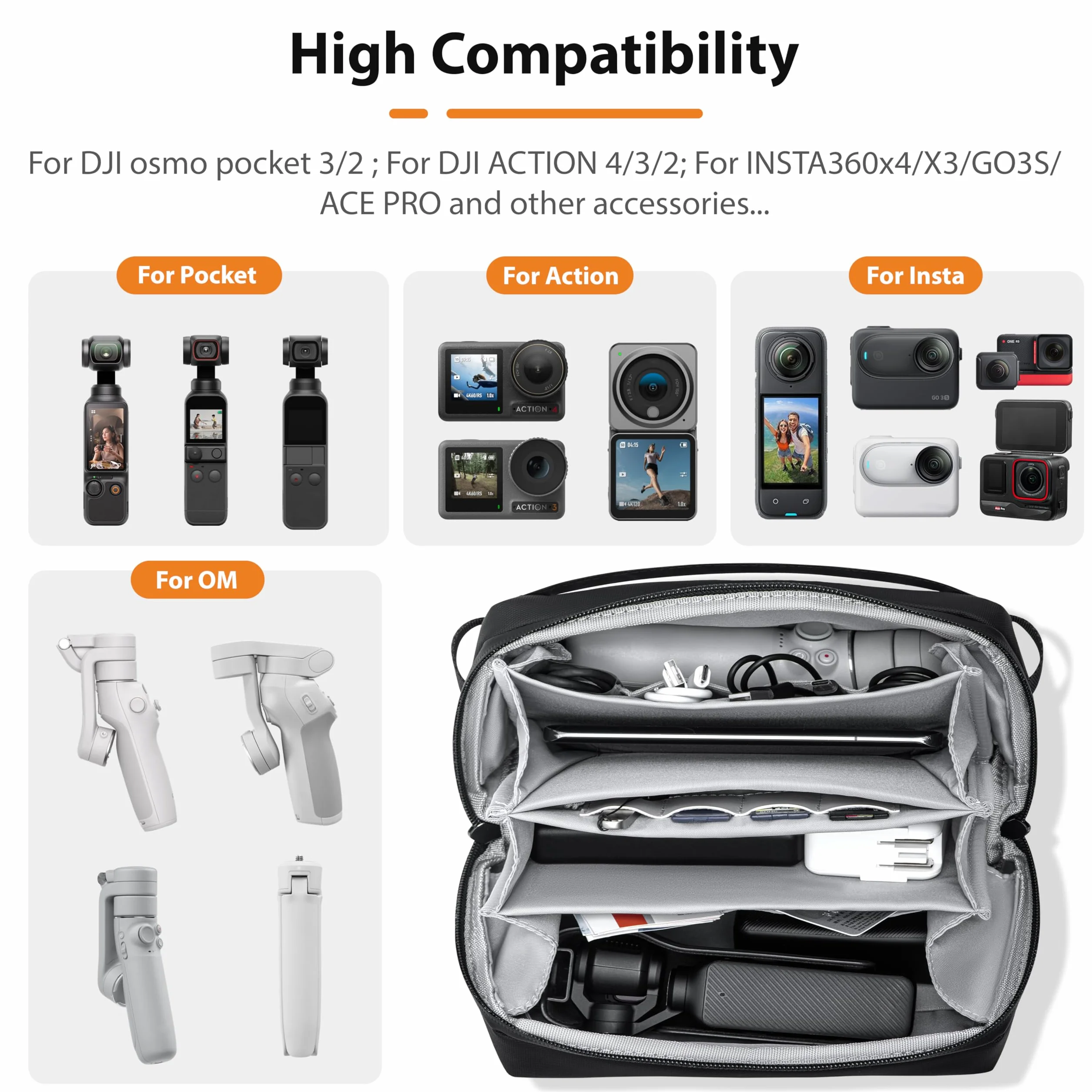 Tomat Pocket 3 Torba do Przenoszenia DJI Osmo Pocket 3/Osmo Mobile 6, Przenośna Duża Torba Podróżna Tech Pouch Organizer Wodoodporna Wielowarstwowa All in One dla Insta360 X4
