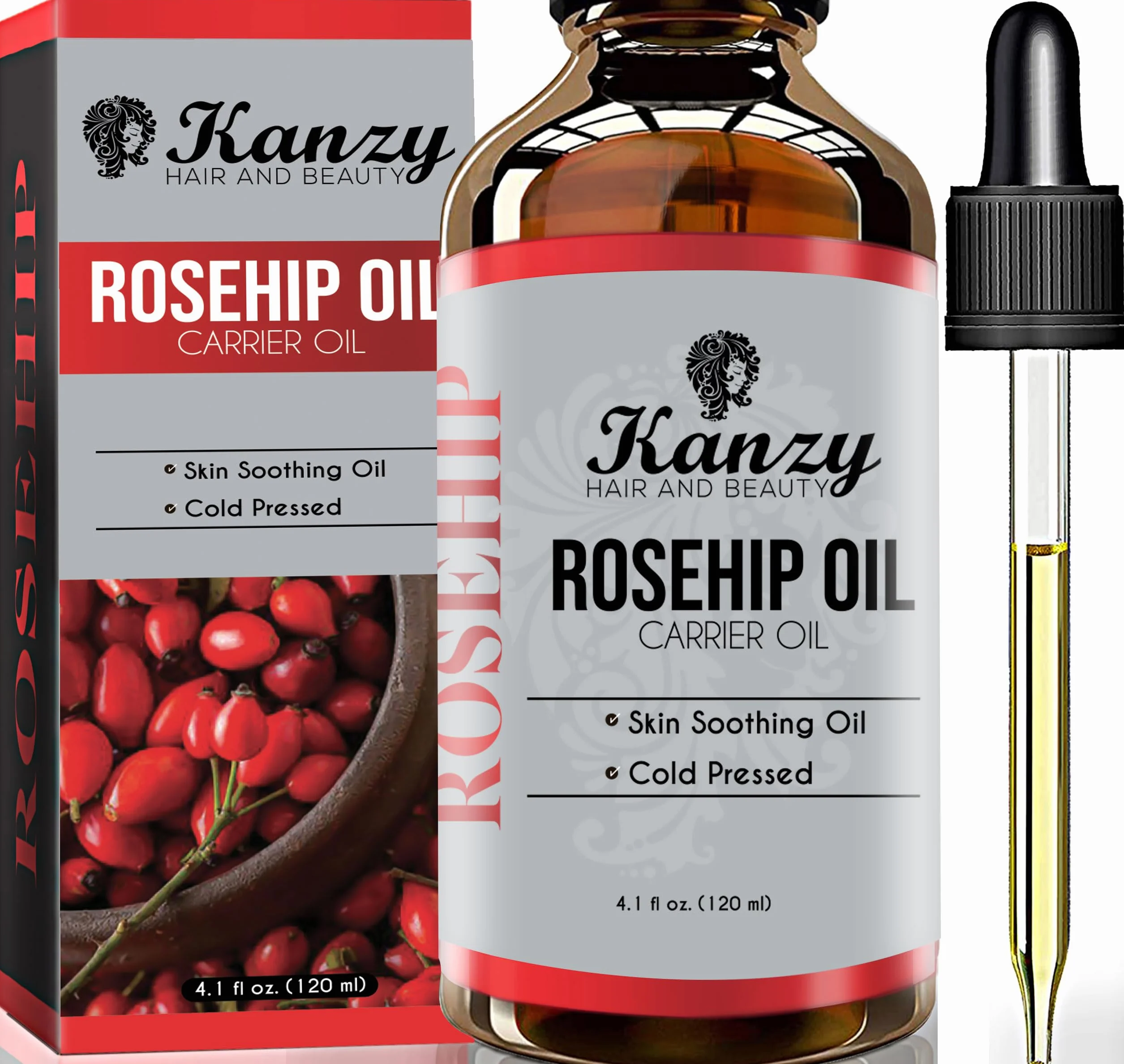 Kanzy Olejek Z Dzikiej Róży, Tłoczony Na Zimno, 100% Czysty 120 ml Rosehip Oil Do Skóry Paznokci Olejek Do Twarzy Ciała Wegański Wolny Od Heksanu, Naturalny Rosehip Seed Oil