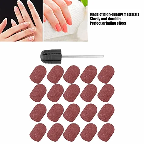 Końcówka do Szlifowania Paznokci, Nasadka do Szlifowania z 20 Głowicami ściernymi do Wiertarki do Paznokci, Narzędzia do Manicure, Taśmy Szlifierskie(brązowy)