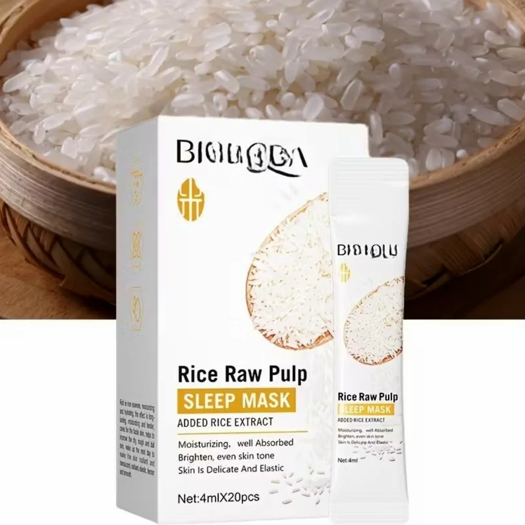 Biqua Rice Night Mask (20 sztuk) - Nawilżająca i rozjaśniająca pielęgnacja twarzy K-Beauty Korean | Korean Skincare Przeciwzmarszczkowa maska nawilżająca dla miękkiej i jasnej skóry - Kbeauty 100%