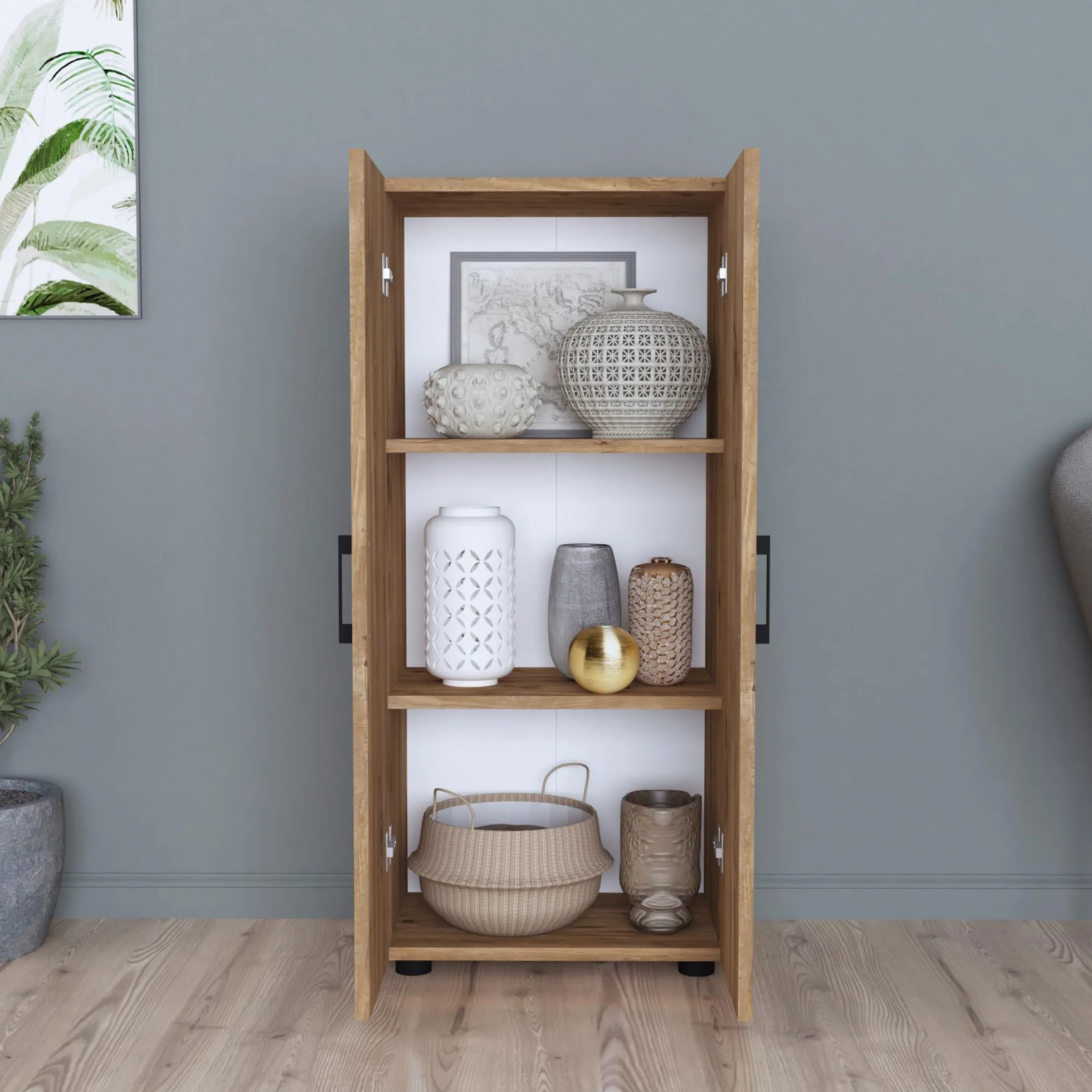 [en.casa] Åsnes szafka pomocnicza, komoda do salonu z 2 drzwiami i 3 półkami, szafka na dokumenty, szafka biurowa, szafka wielofunkcyjna, 108 x 49 x 32 cm, dąb