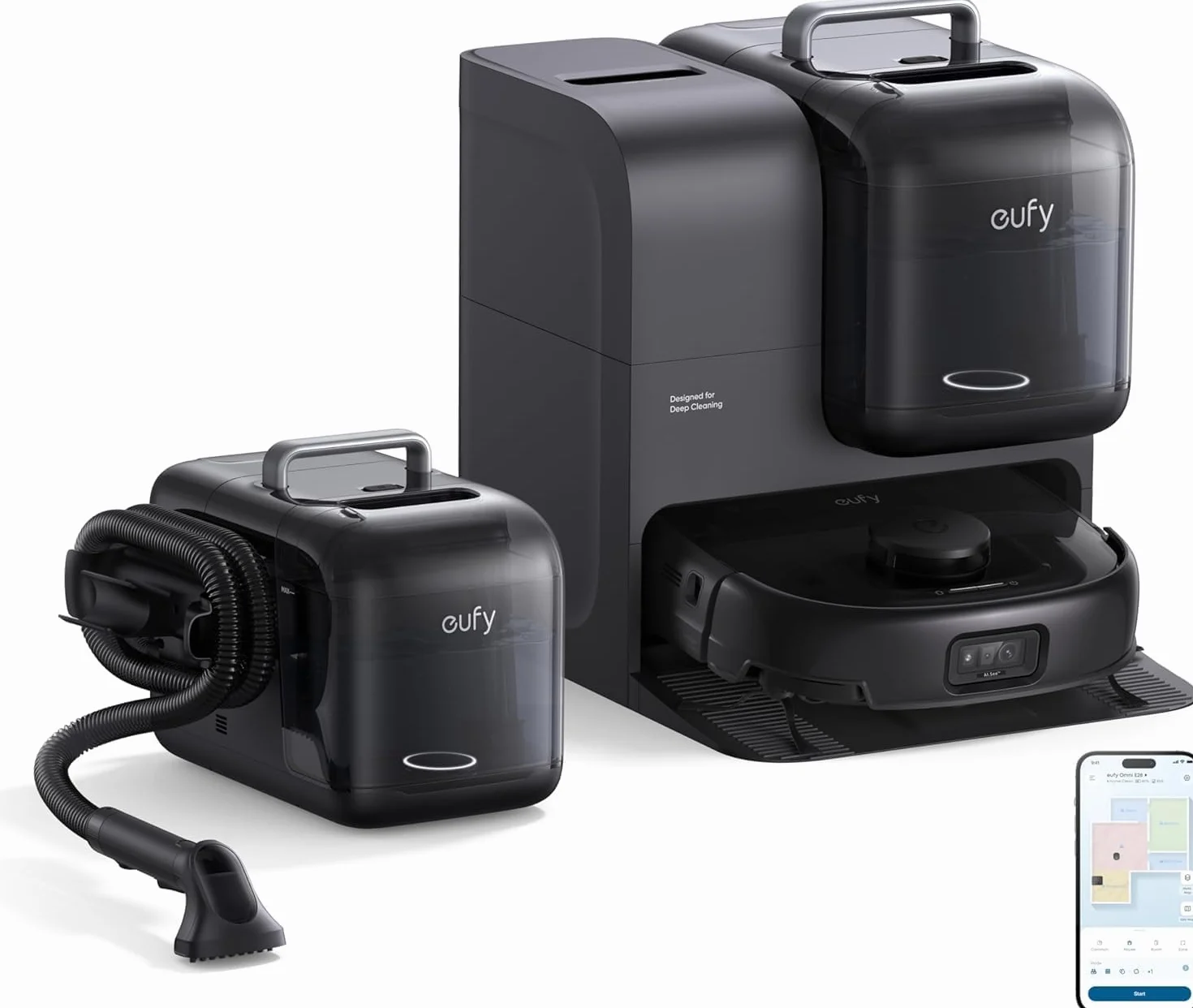 eufy E28 Omni Robot sprzątający z mopem HydroJet, 20000 Pa, automatyczne czyszczenie dywanów