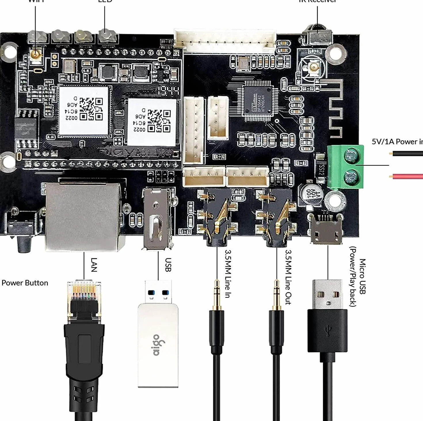 Aryl Up2stream Pro V3 WiFi & Bluetooth 5.0 Audio przedwzmacniacz, odbiornik, płyta, bezprzewodowy wielostrefowy Home Stereo Hi-Fi Switch Module z Airplay Spotify DYI