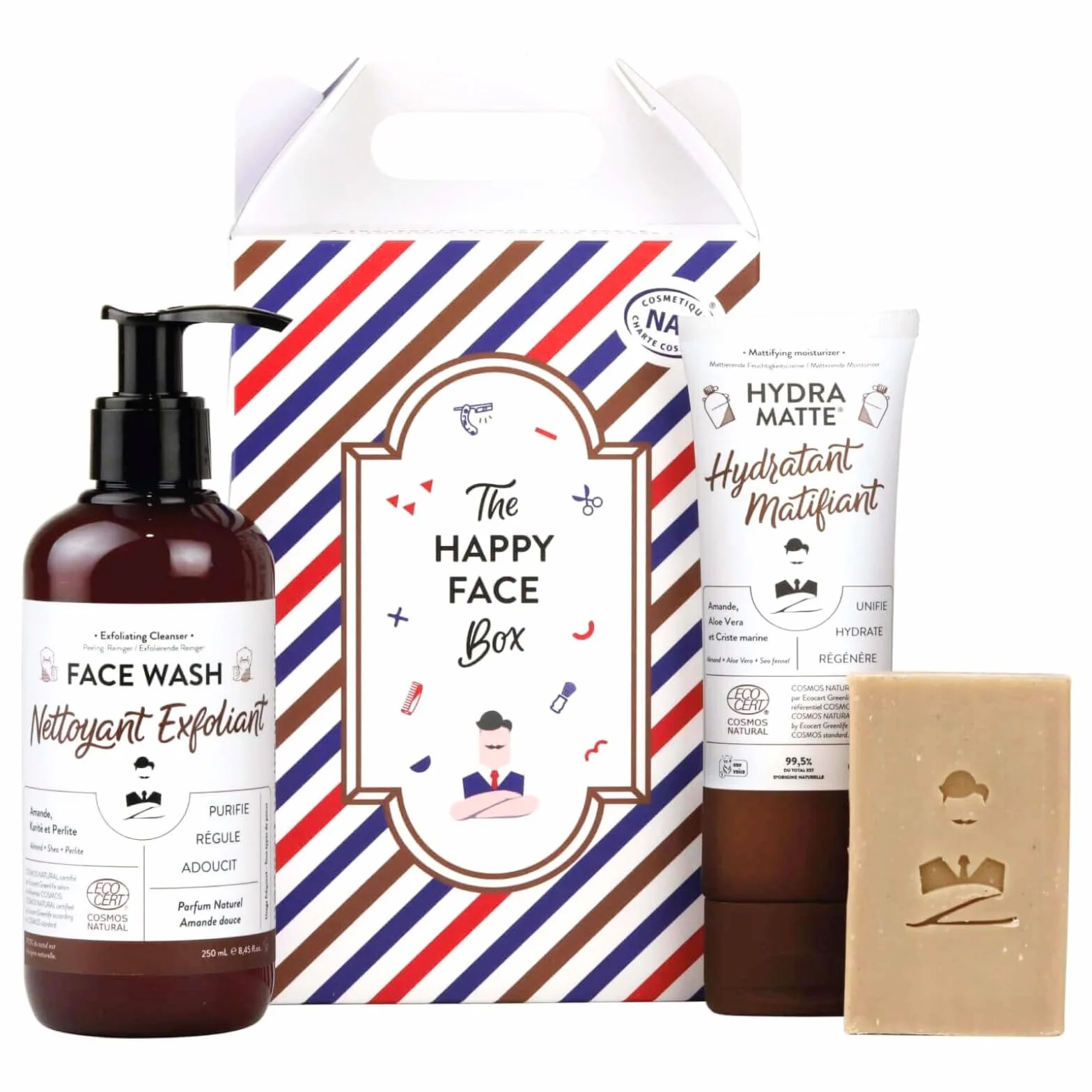 Monsieur BARBIER Zestaw Pielęgnacyjny dla Mężczyzn 3 Produkty | Nawilża, oczyszcza i matuje. Mydło Rhassoul, żel złuszczający, krem Hydra Matte. Naturalny, wegański, francuski. Prezent.