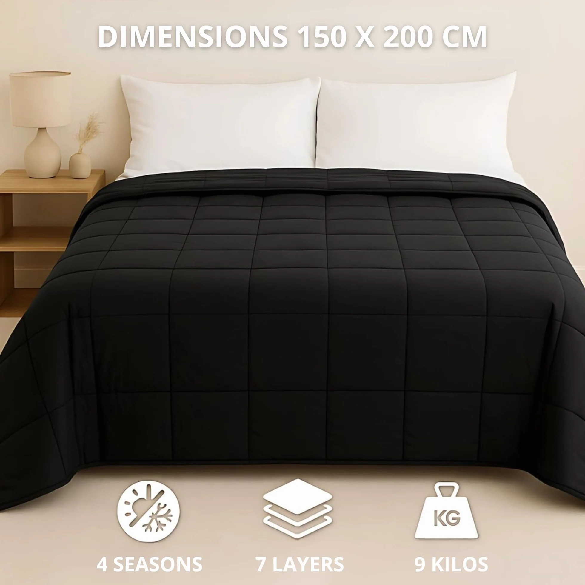 Vonia Koc obciążeniowy – Koc obciążeniowy – Weighted Blanket – 150 x 200 cm – Czarny