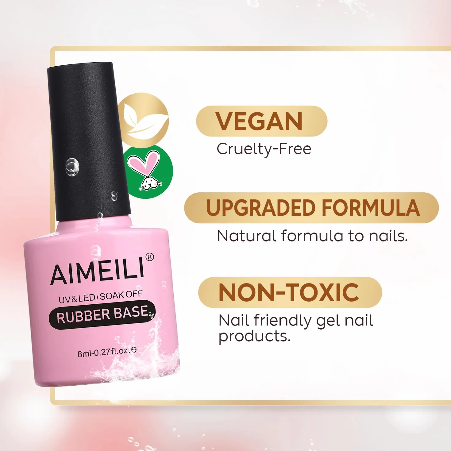 AIMEILI Gumowy żel bazowy lakier do paznokci, błyszczące wykończenie i długotrwały żel budujący lakier bazowy do paznokci Soak Off Nail Art Design - RB1014 8 ml