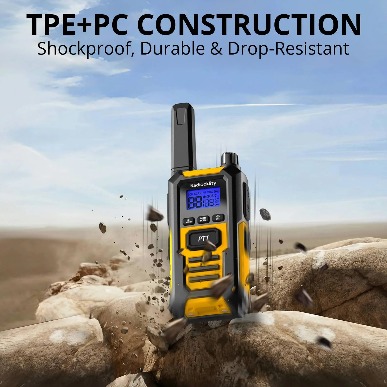 Radioddity HD-1 Walkie Talkie IP67 wodoodporny, wytrzymały, pyłoszczelny i odporny na wstrząsy zestaw radiowy PMR, z jednym przyciskiem połączenia grupowego, alarmem wibracyjnym, SOS, ładowaniem