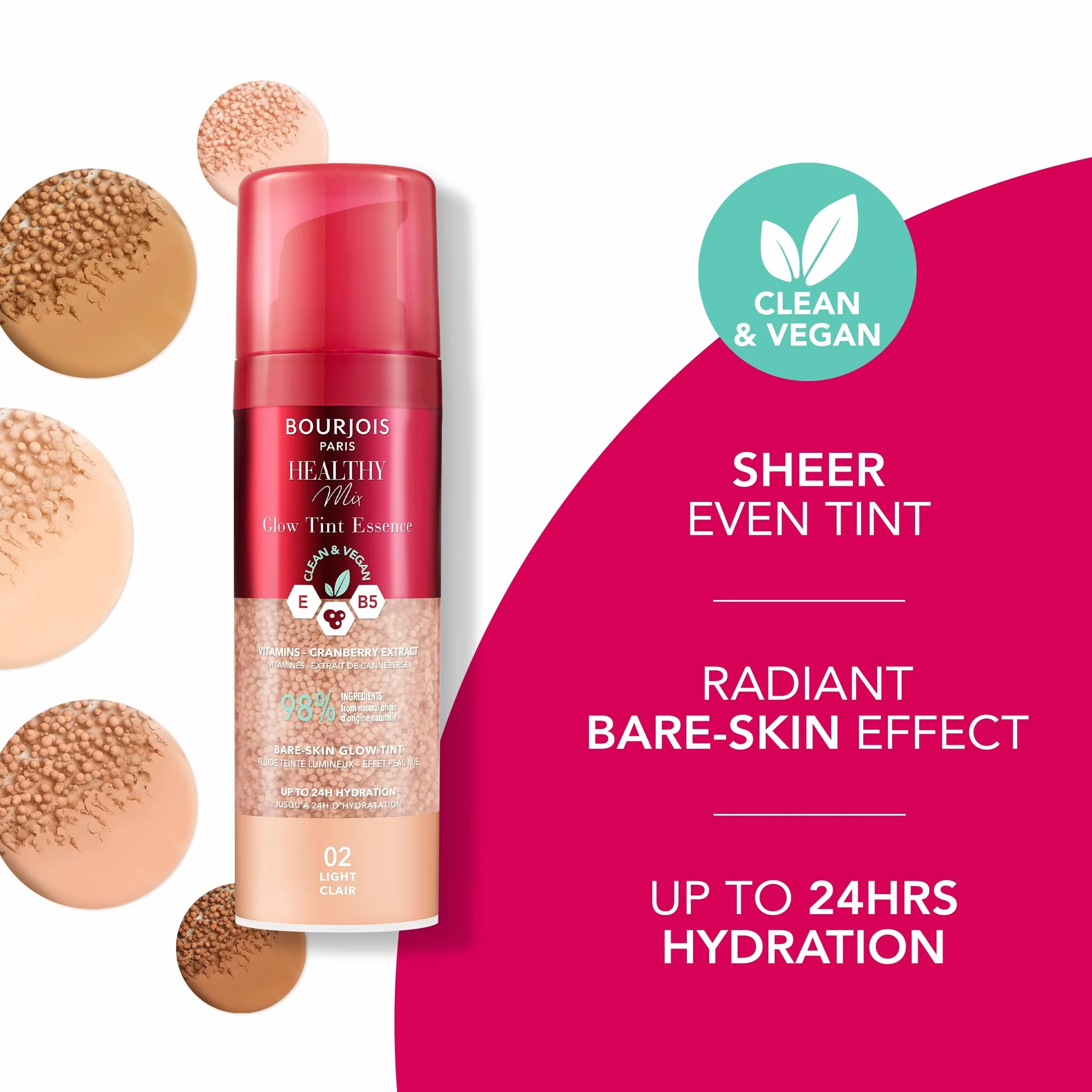 Bourjois Healthy Mix Glow Tint Essence nawilżająca esencja wyrównująca koloryt skóry, 03 Light Clair, 30 ml