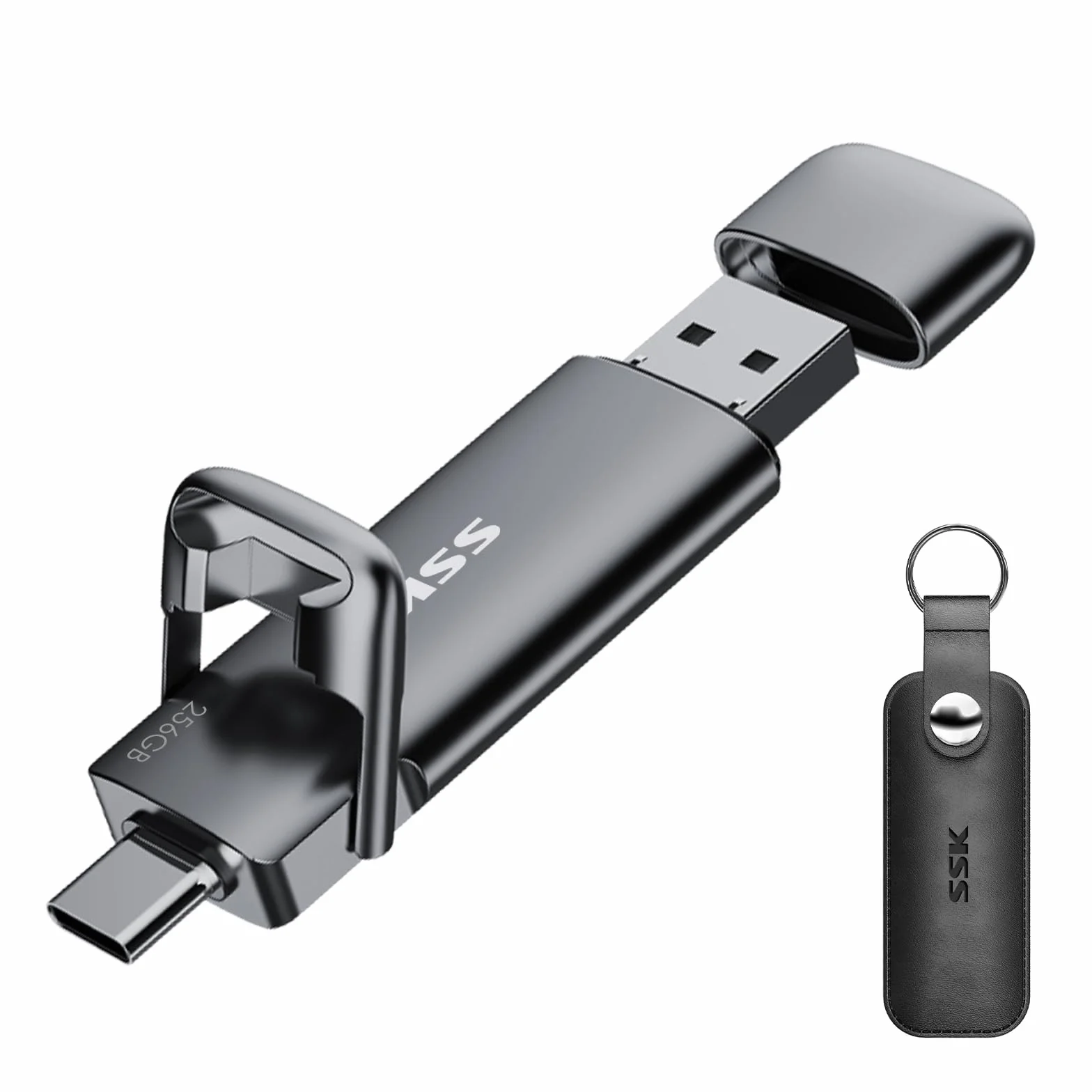 SSK 256GB Dual USB C Flash Drive, 2-w-1 Type C+ USB A 3.2 Gen2 Solid State Thumb Drive, prędkość do 550MB/s Pamięć do iPhone 15, Thunderbolt 3, Android Phone, Tablet, Laptop
