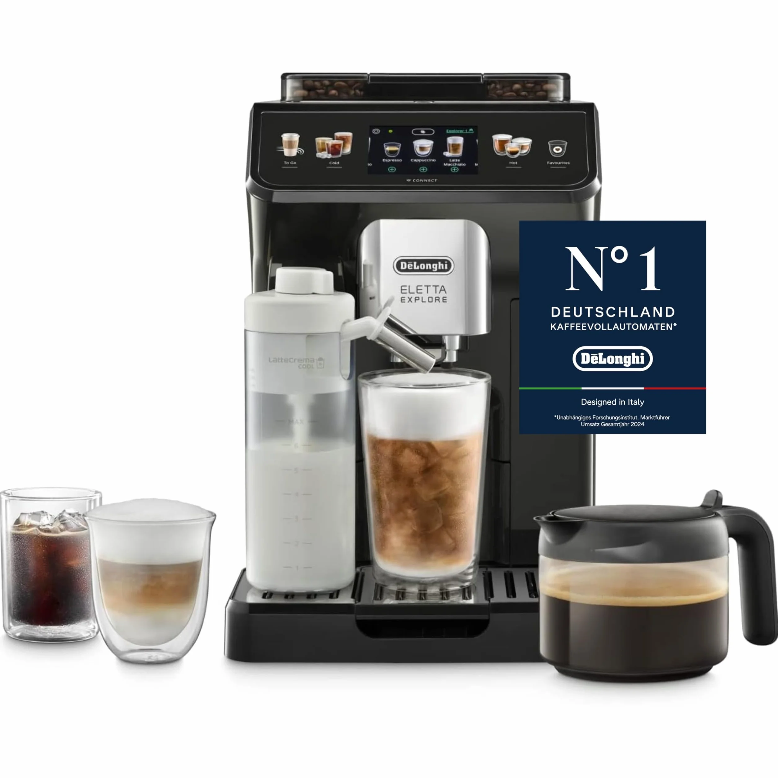 De'Longhi Eletta Explore Cold Brew ECAM452.67.G, Automatyczny Ekspres do Kawy z LatteCrema Hot i Cool, Cold Extraction, Szary