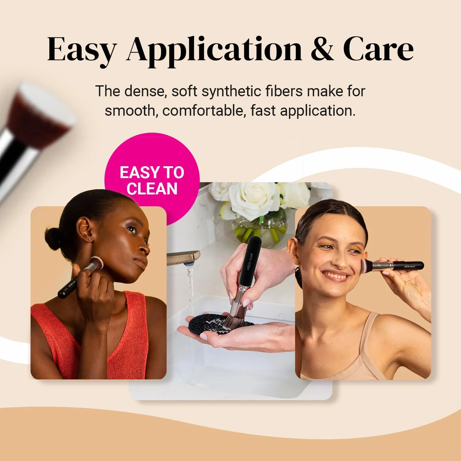 KESHIMA Flat Top Kabuki Foundation Brush - Premium pędzel do podkładu w płynie, kremu i pudru – pędzel polerski, pędzel do mieszania, pędzel do twarzy