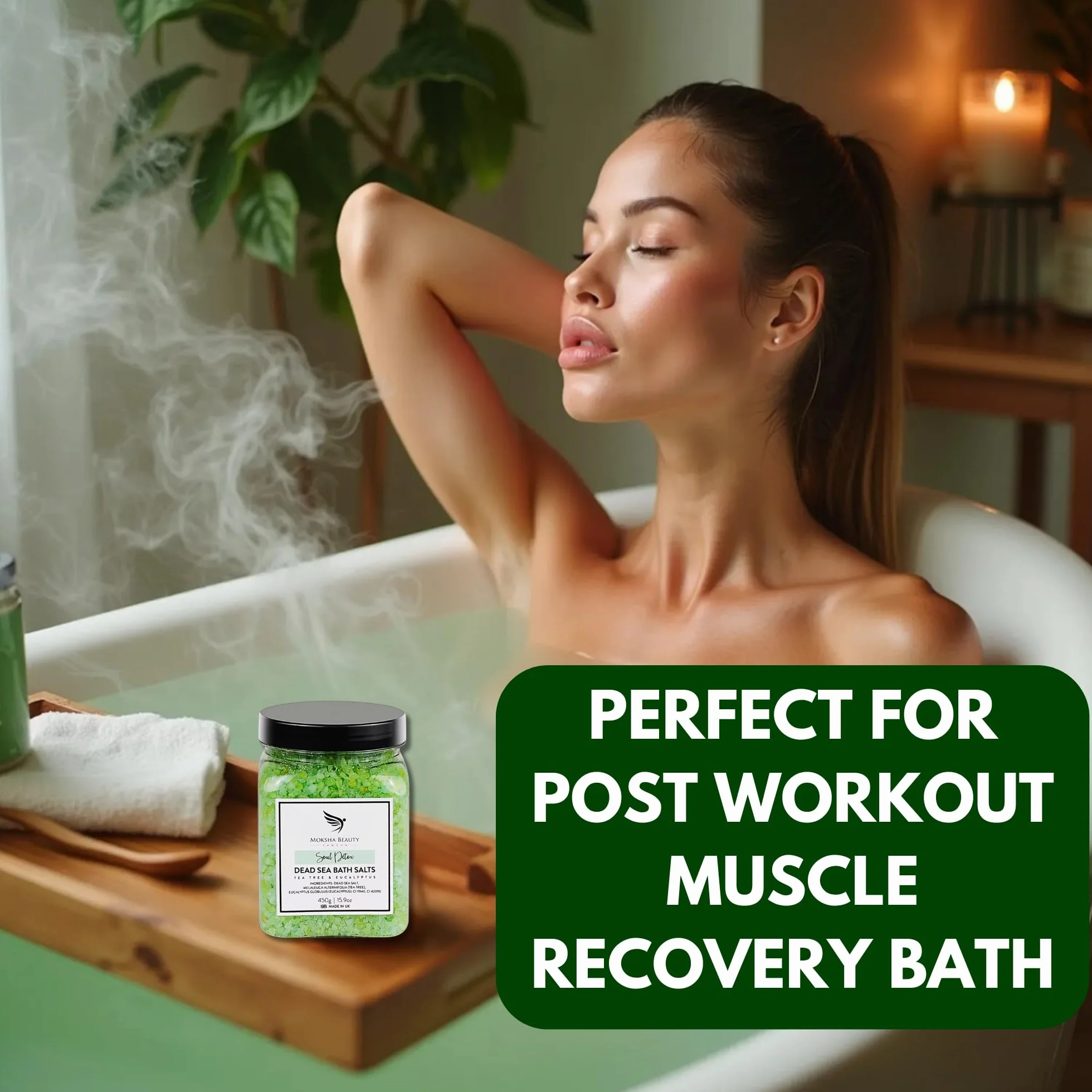 MOKSHA Naturalne Sole z Morza Martwego z Olejkiem z Drzewa Herbacianego, Relaksujące i Antystresowe Sole do Kąpieli i Kąpieli Stóp, Aromaterapia, Ukojenie Mięśni, Prezenty dla Mężczyzn i Kobiet