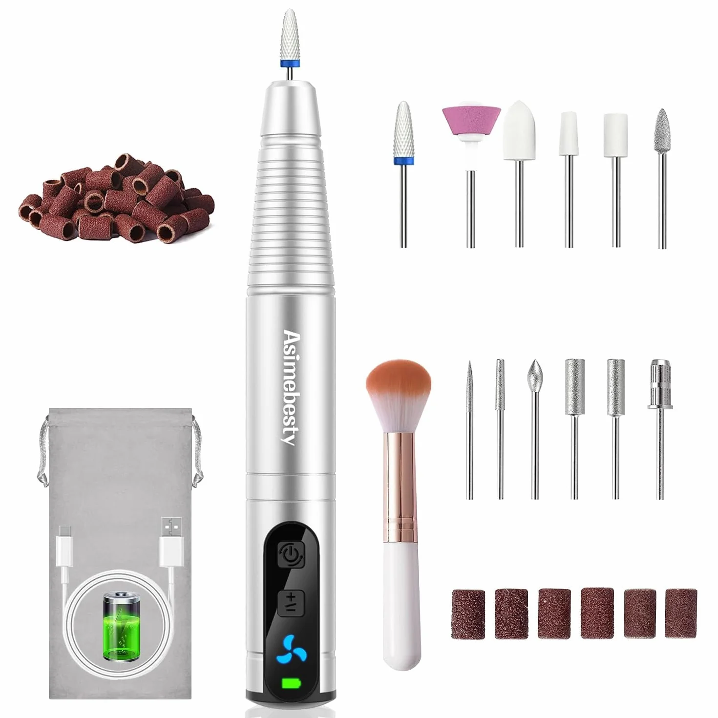 Elektryczna Wiertarka do Paznokci, Asimebesty Elektryczny Pilnik do Paznokci, Profesjonalna Elektryczna Frezarka do Paznokci, Zestaw do Manicure i Pedicure do Szlifowanie, Polerowanie, żel Akrylowy