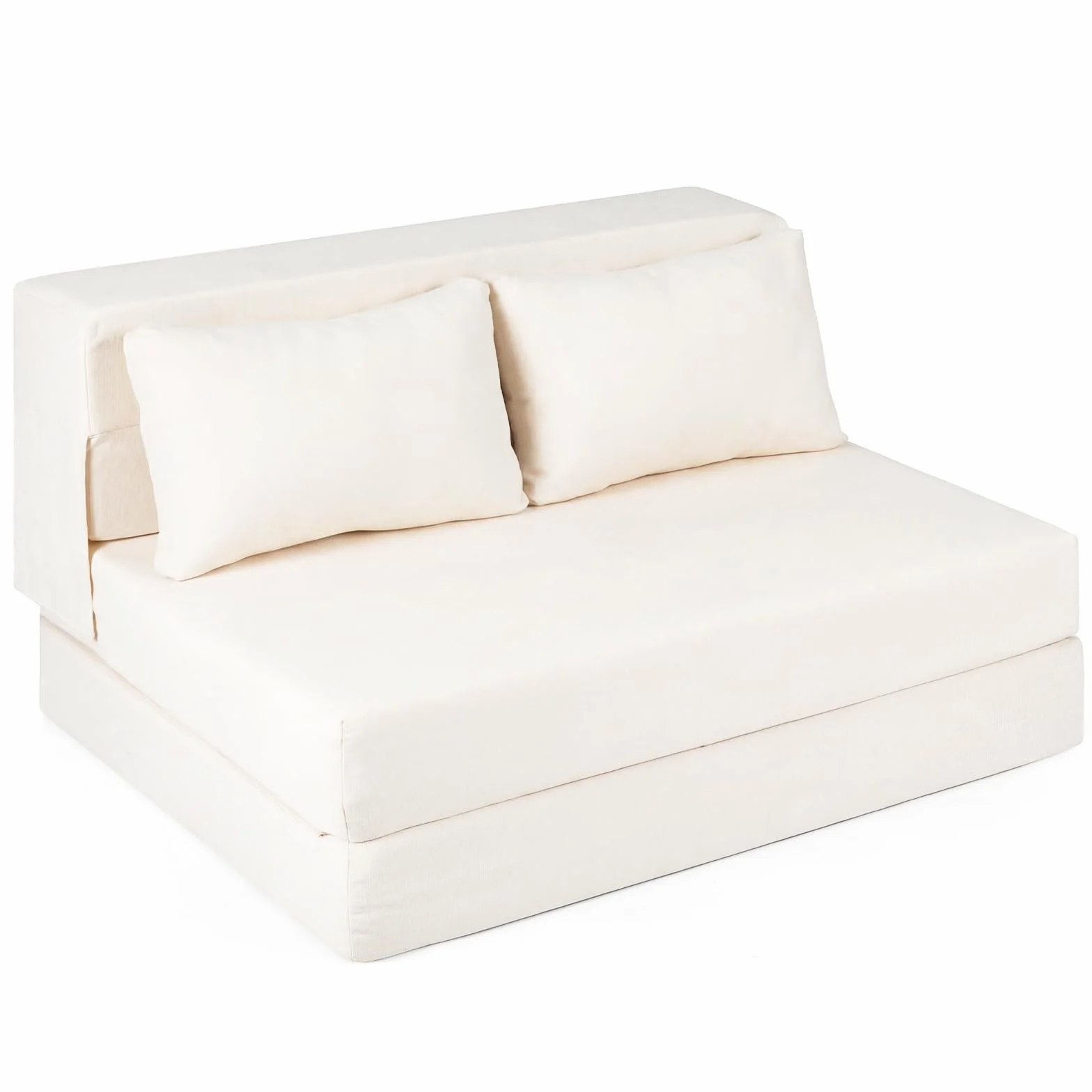 COSTWAY Rozkładana Sofa 3 w 1 z Materiału Szenilowego z 2 Poduszkami, Beżowa, 2-osobowa