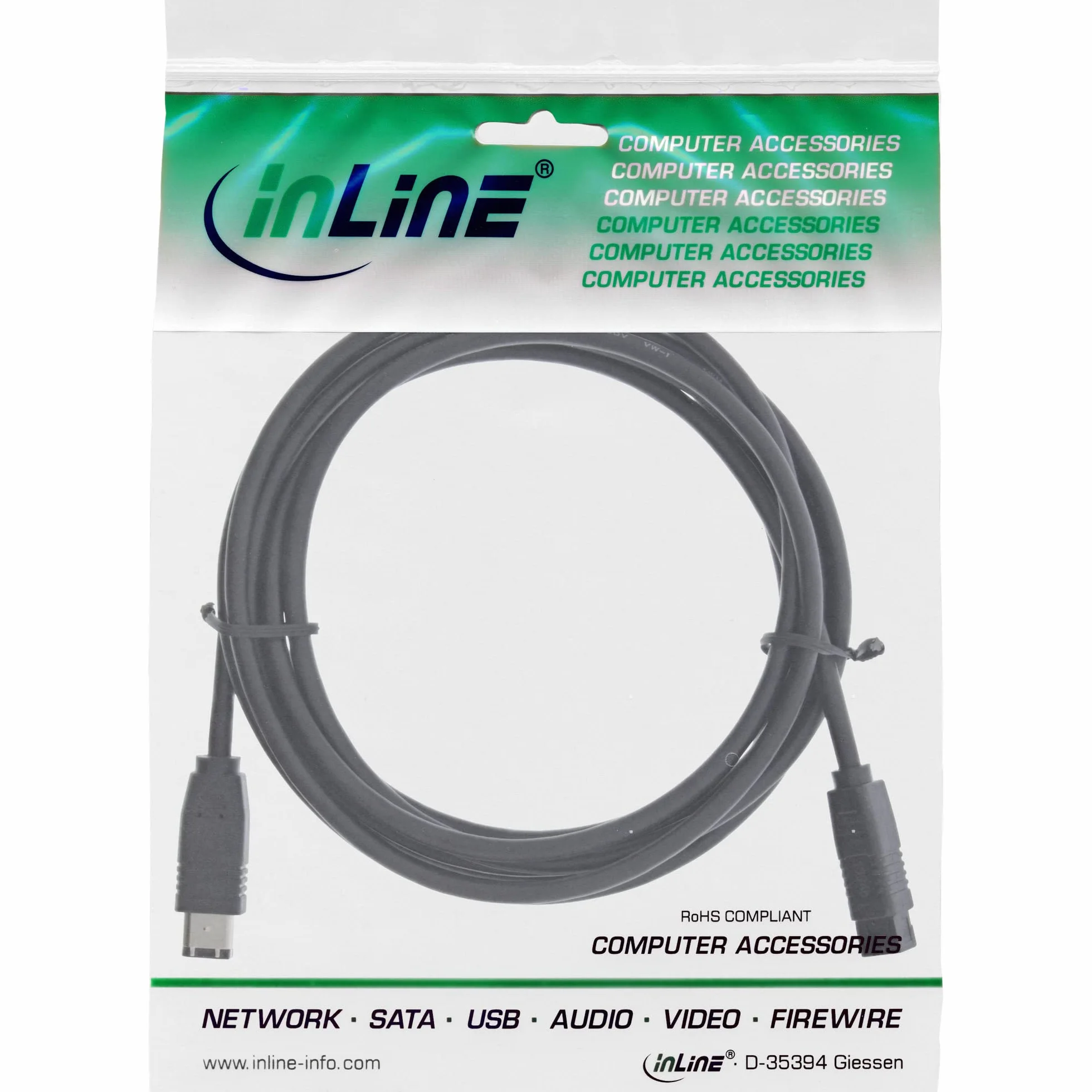 InLine 36903 FireWire kabel, IEEE1394 wtyczka 6-pinowa do wtyczki 9-stykowej, czarna, 3 m