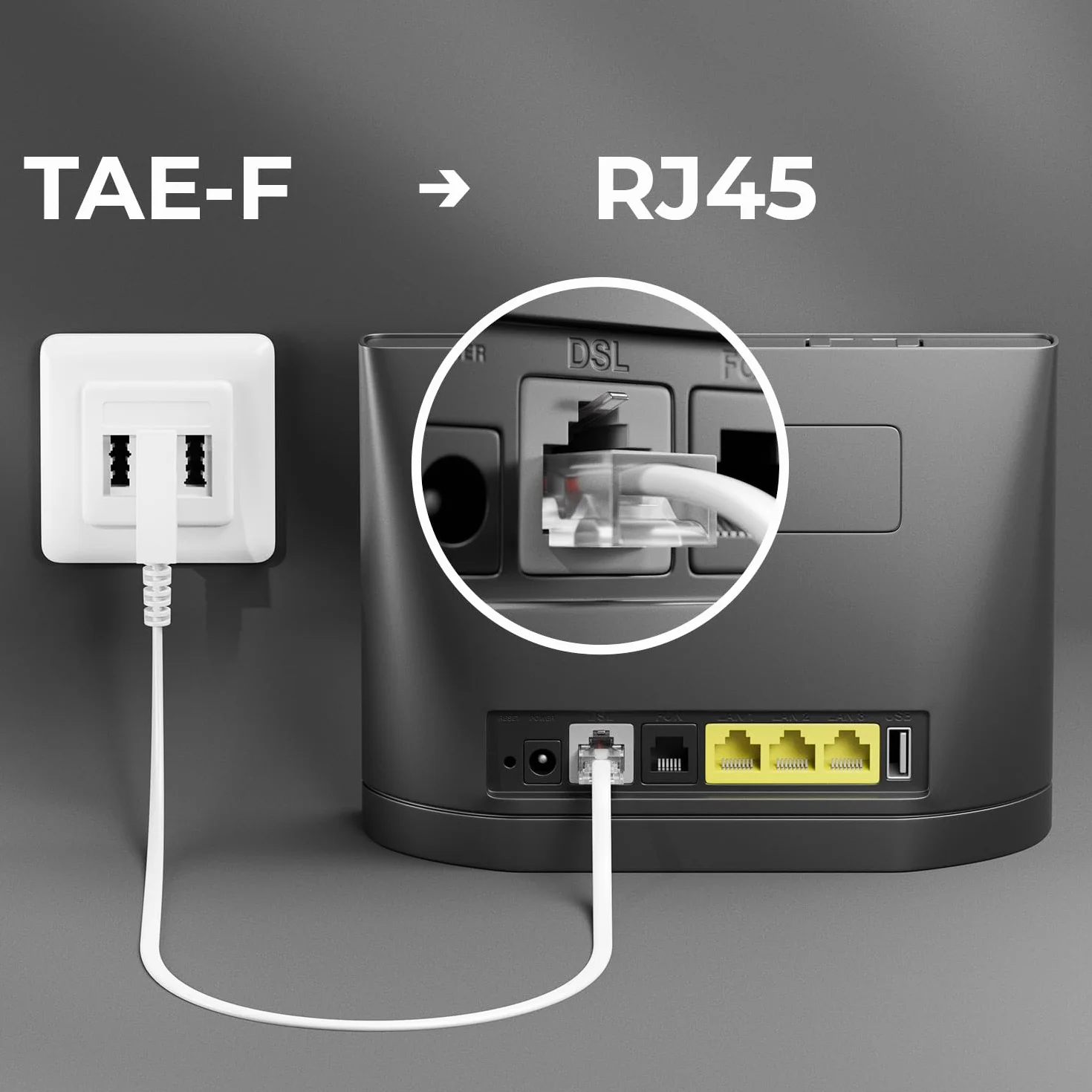 deleyCON 6m Kabel Połączeniowy Routera TAE-F do RJ45 (8P2C) Kompatybilny z Routerem Internetowym DSL ADSL VDSL Fritzbox do Gniazda Telefonicznego TAE - Biały